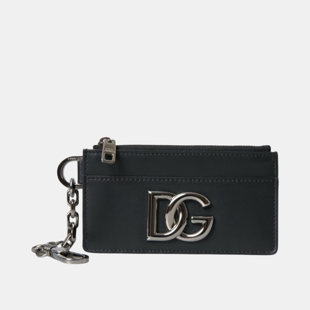 Мъжки кардхолдър Dolce & Gabbana Black Calfskin Leather DG Logo Card Holder Wallet Men