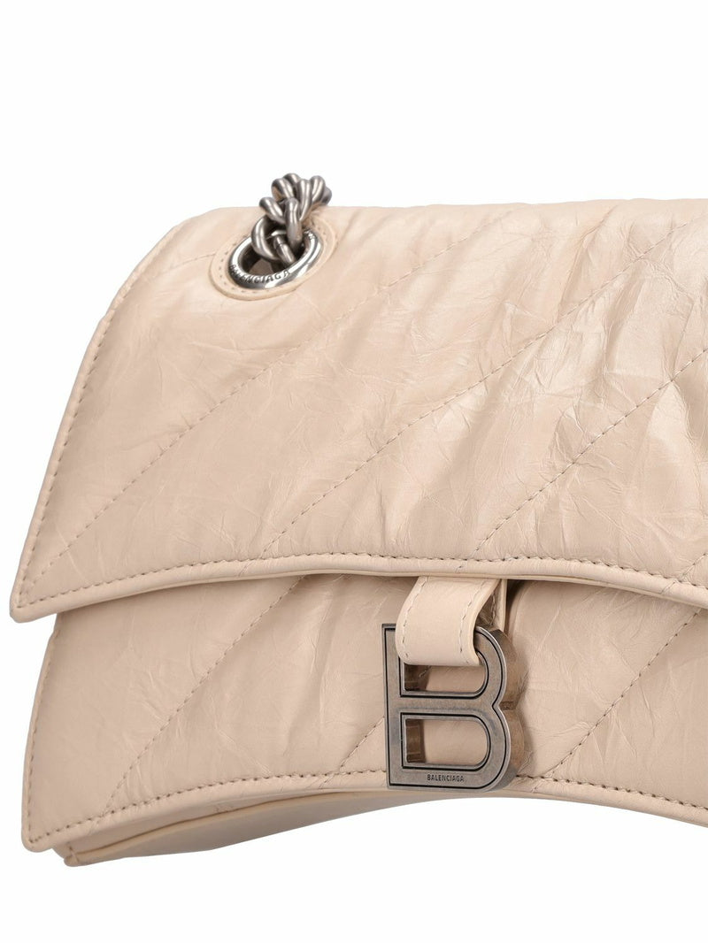 Дамска чанта Balenciaga Small Crush Bag in Beige with Chain