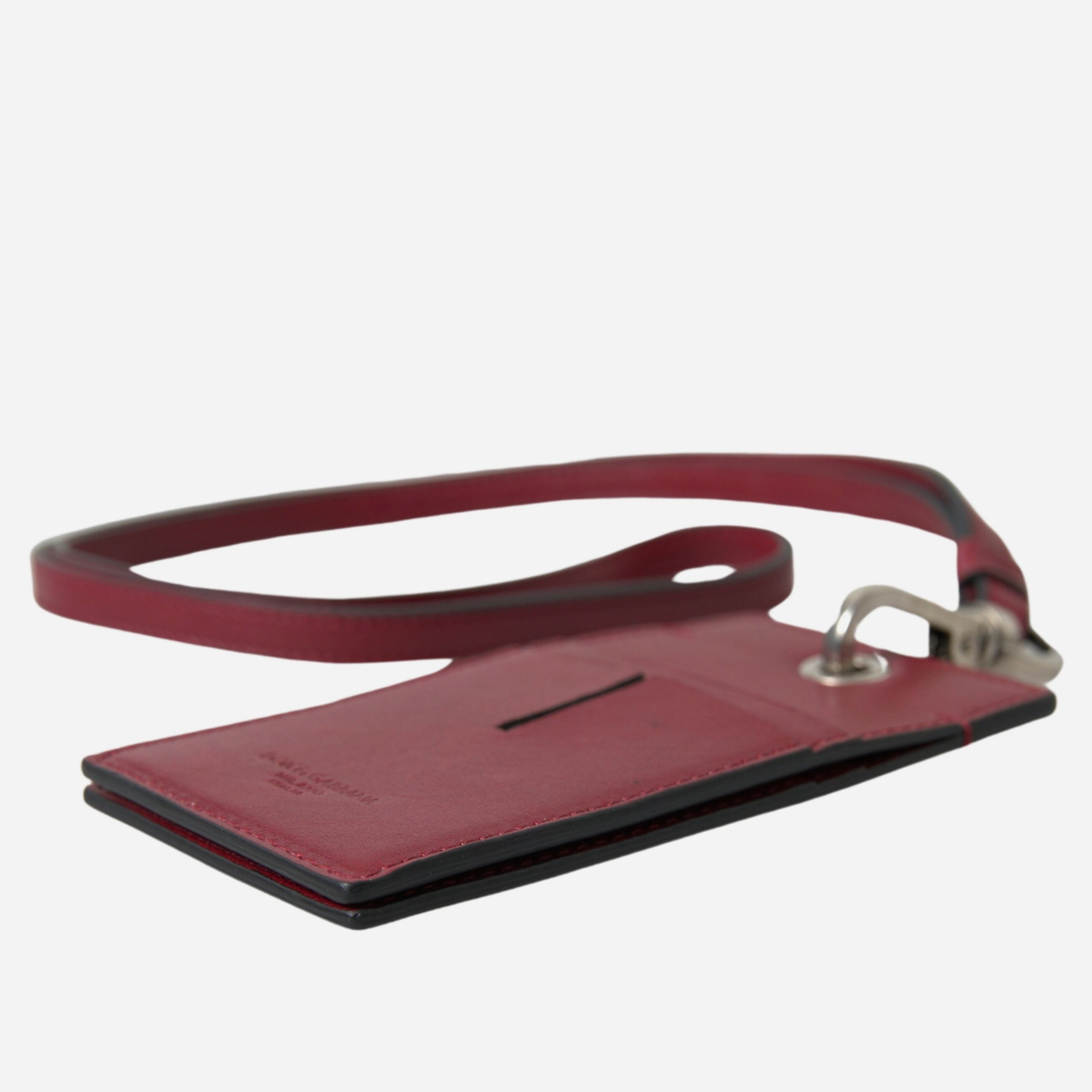 Унисекс картхолдър от естествена кожа с каишка за врата Dolce & Gabbana Unisex Elegant (Red) Burgundy Leather Cardholder with Strap