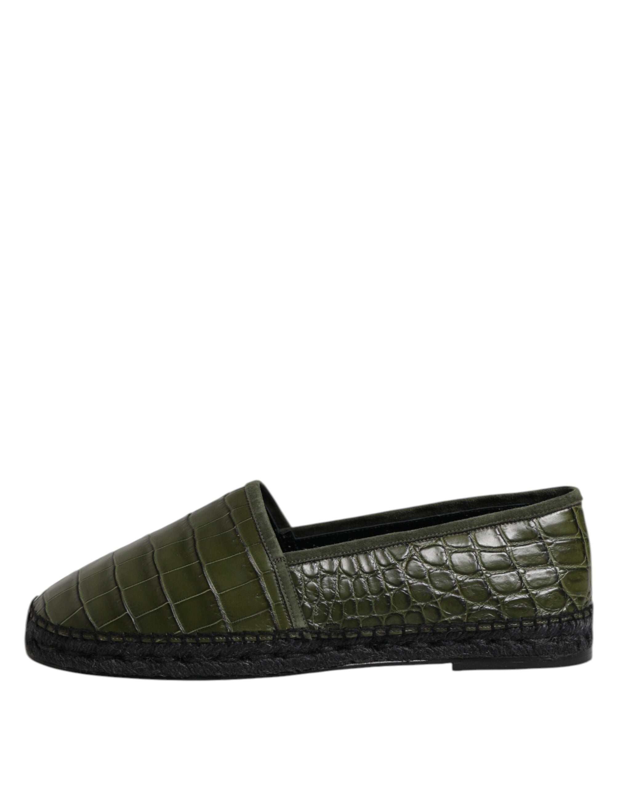 Мъжки еспадрили от крокодилска кожа
100% Authentic men’s Dolce & Gabbana croco leather espadrille in dark green medial view