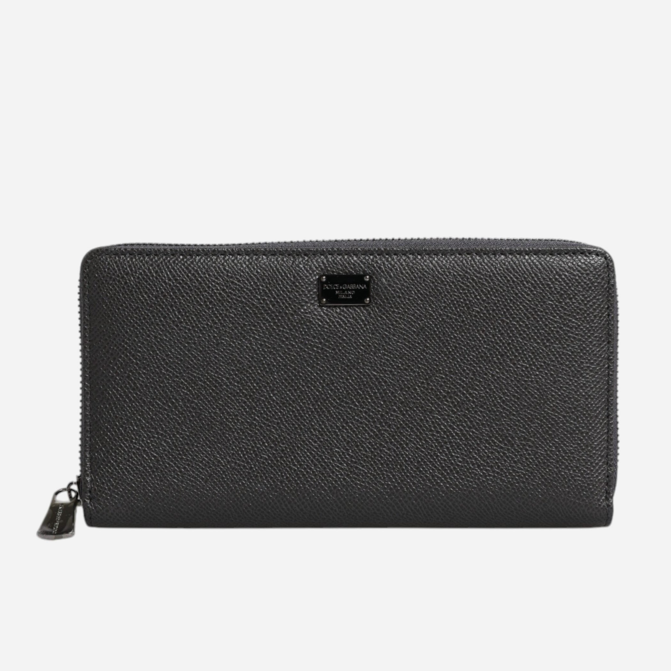 Dolce &amp; Gabbana тъмносив кожен портфейл DG лого с цип около Continental