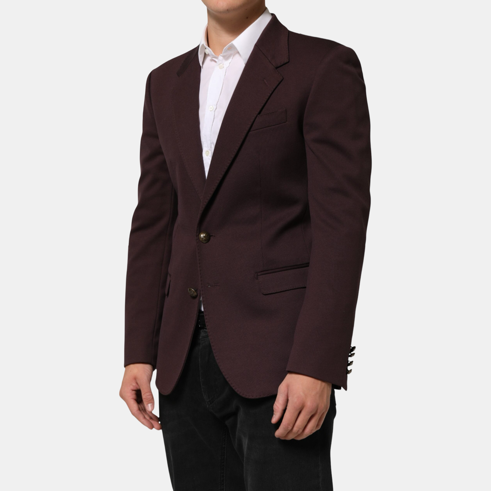 Dolce & Gabbana Maroon Cotton 2 Buttons Men Blazer Side View