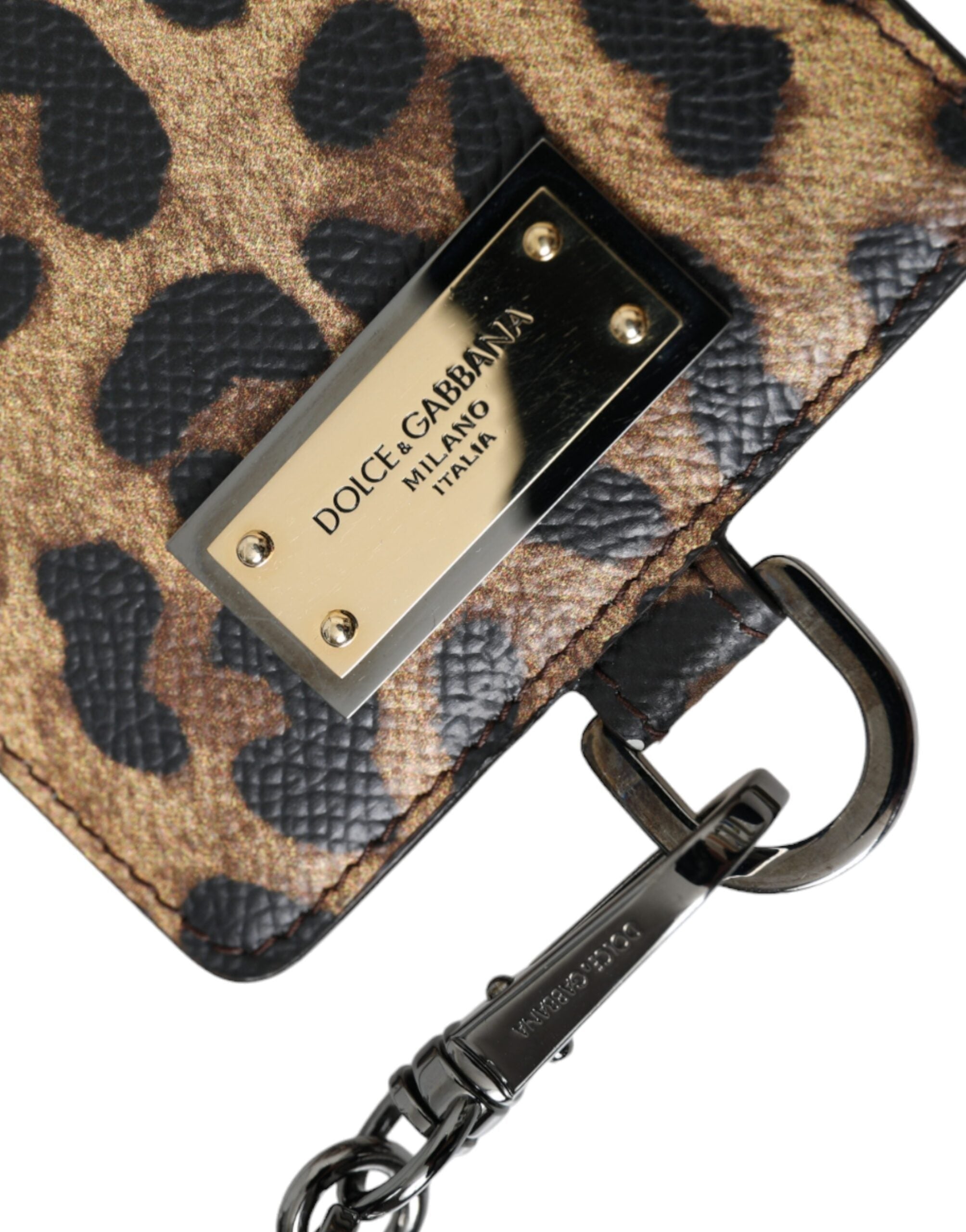 Дамски луксозен леопардов кардхолдър от естествена кожа Dolce & Gabbana Women’s Leather Leopard Print Logo Plaque Cardholder