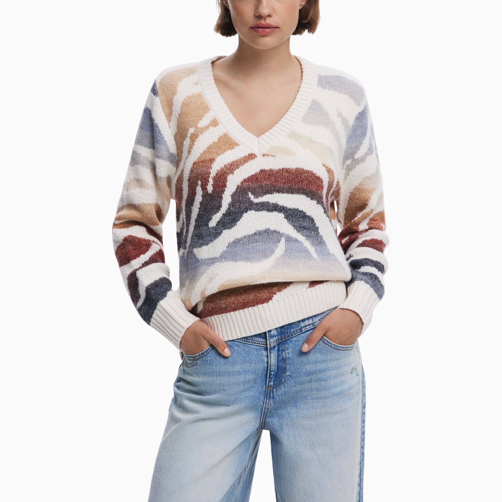 Дамски бежов пуловер Desigual Sweater 25WWJF21 Front View