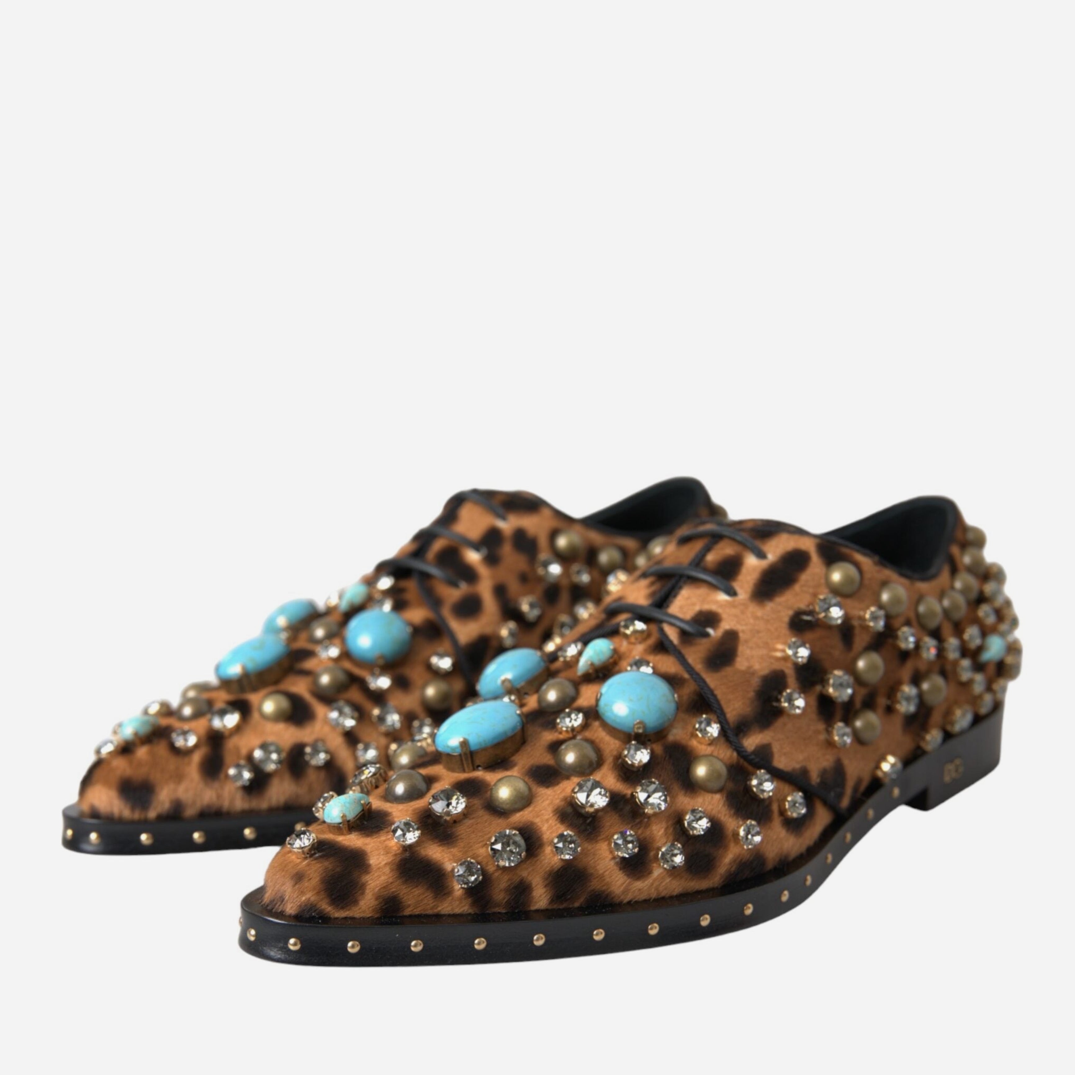 Дамски екстравагантни луксозни леопардови обувки с камъни Dolce & Gabbana Women’s Leopard Luxury Brogue Flat Shoes