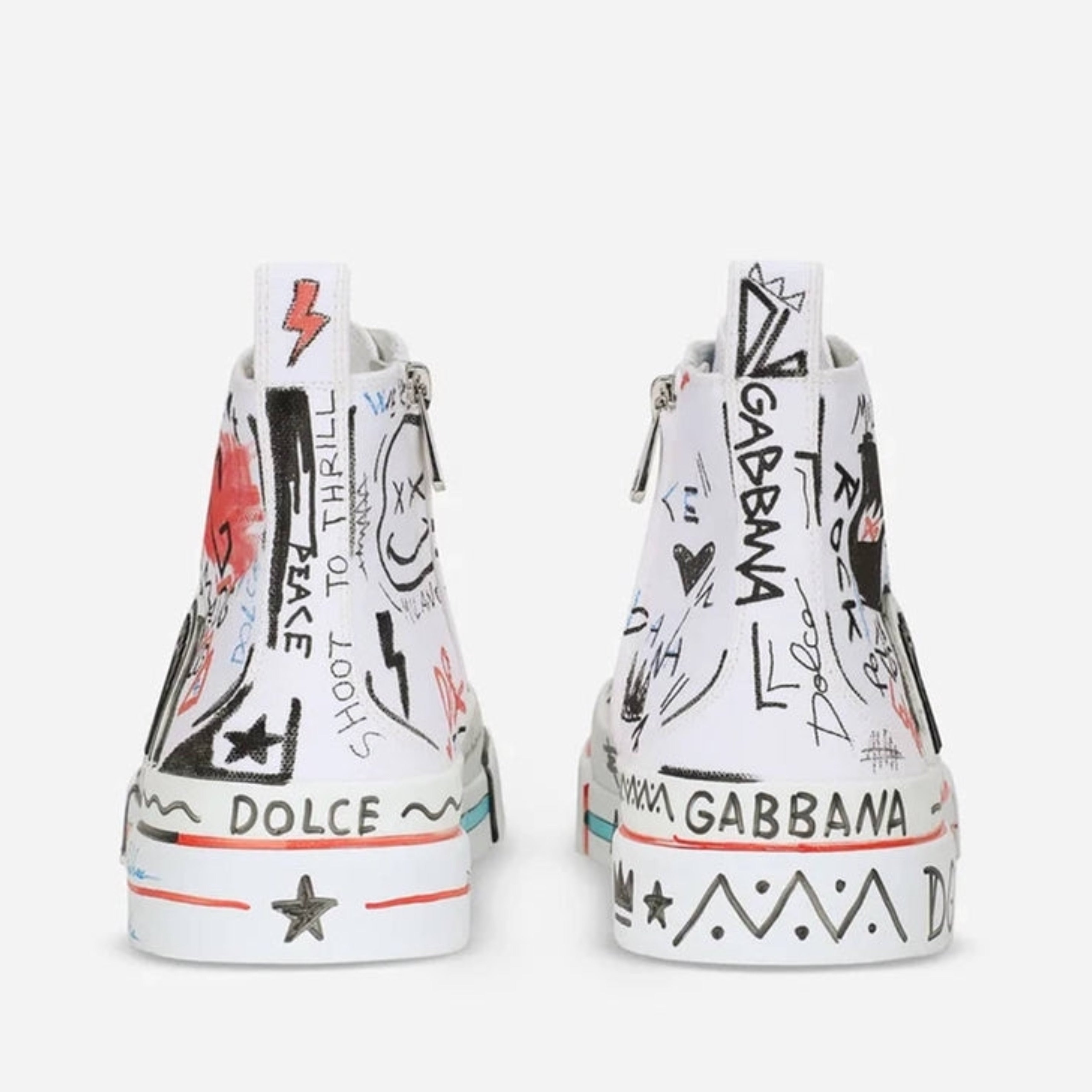 Мъжки луксозни високи изрисувани кецове в бяло Dolce & Gabbana Men’s Portofino Graffiti White Sneakers