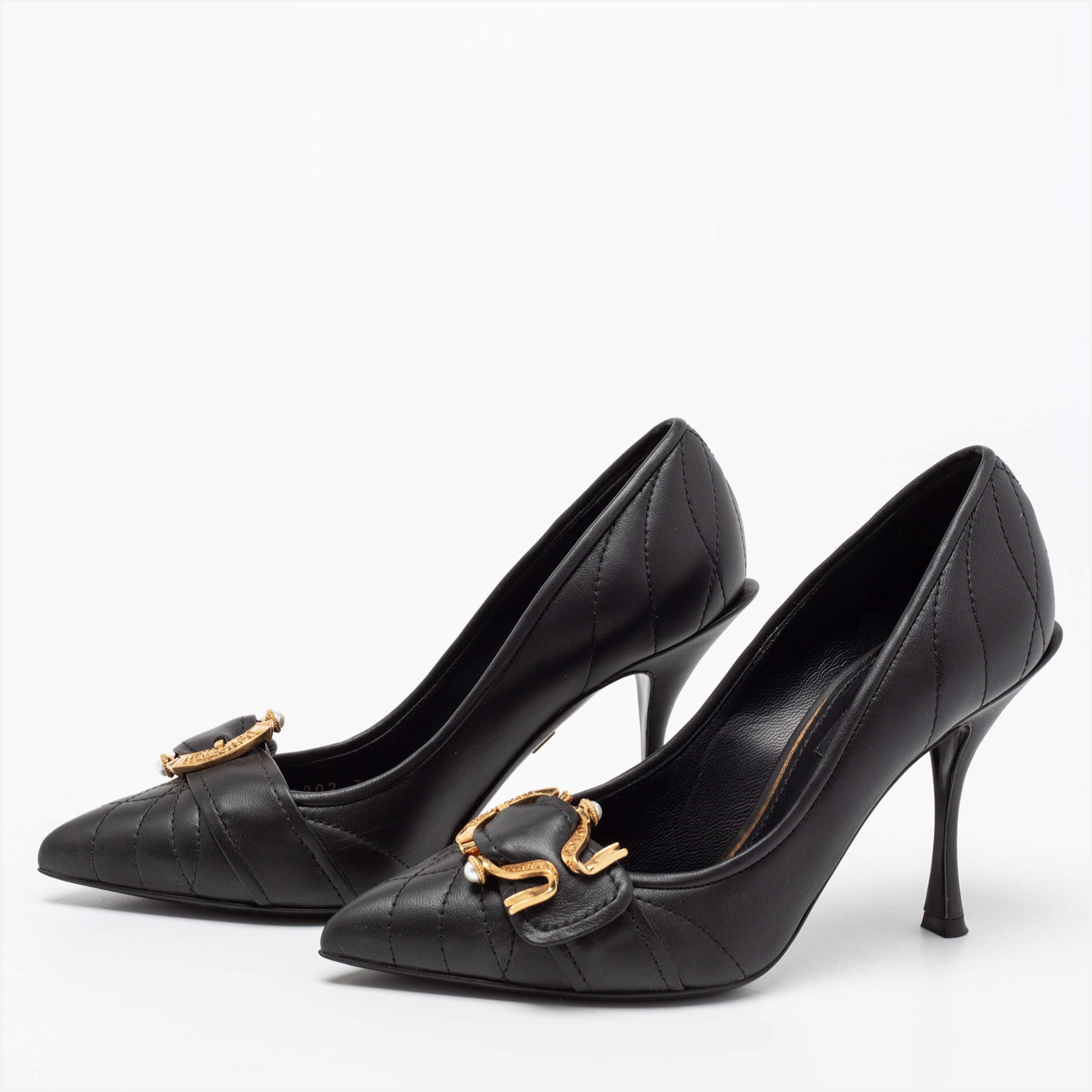 Луксозни дамски обувки на висок ток Dolce & Gabbana Women’s Black Devotion Leather Heels Pumps