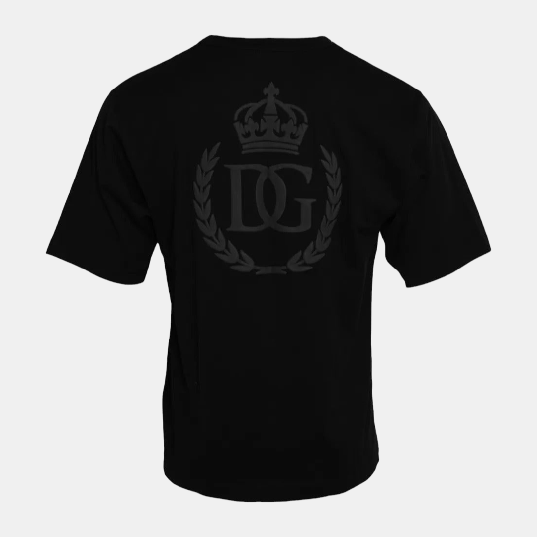 Мъжка тениска Dolce & Gabbana Black Logo Embossed Cotton Crew Neck T-shirt