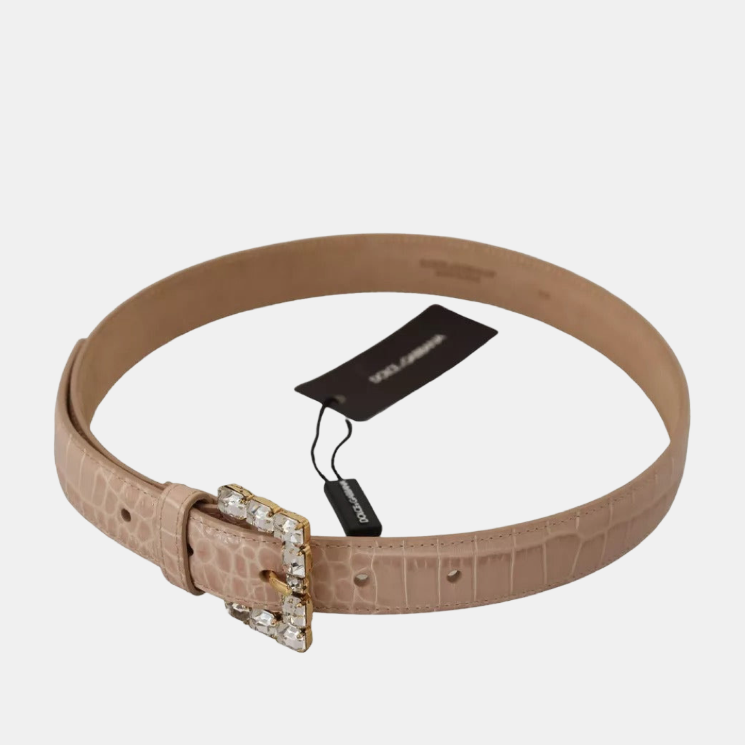 Дамски бежов колан Dolce & Gabbana
Beige Leather Crystal Buckle Women Belt