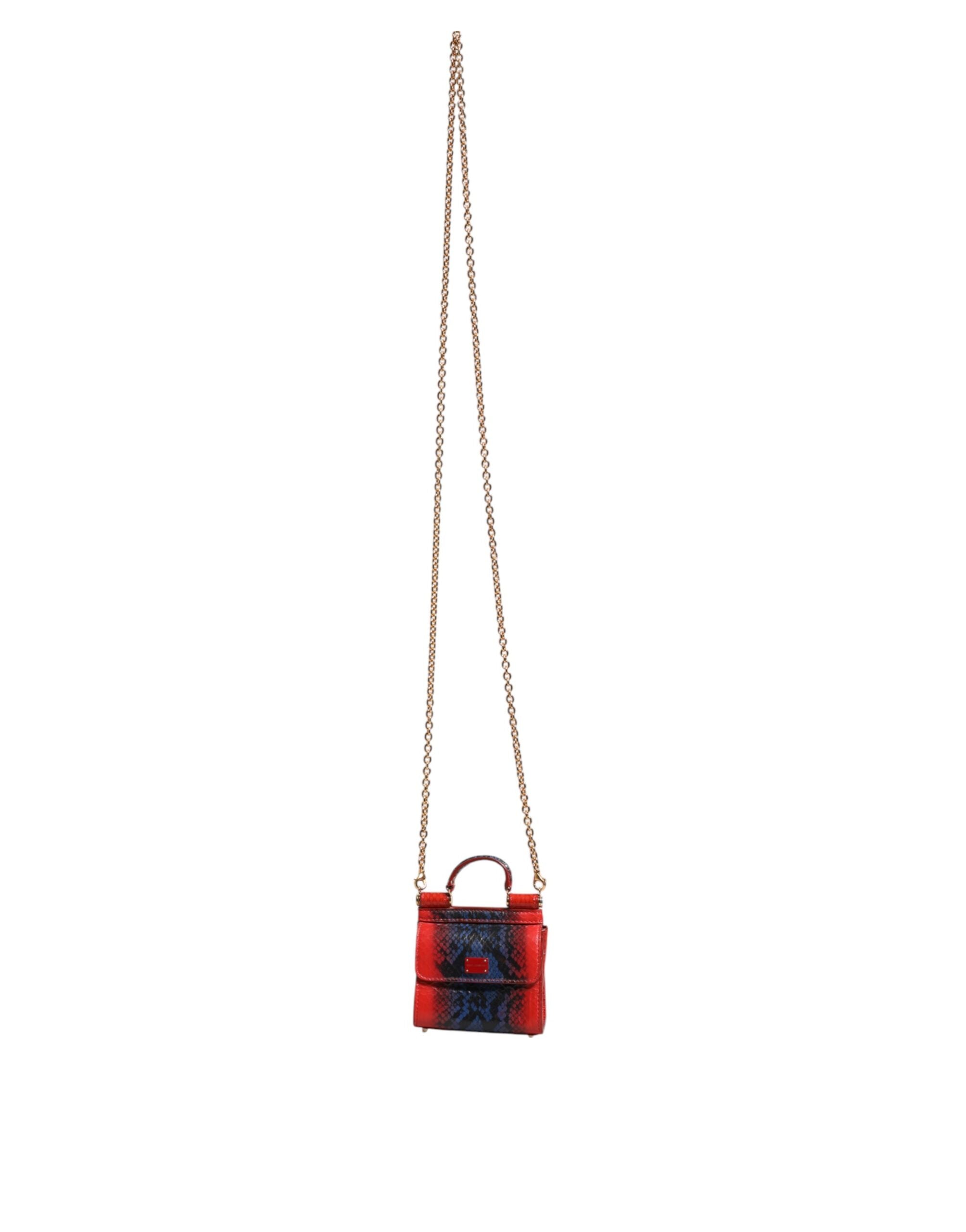 Dolce & Gabbana Red Blue Leather Sicily Crossbody Chain Satchel Borse Bag