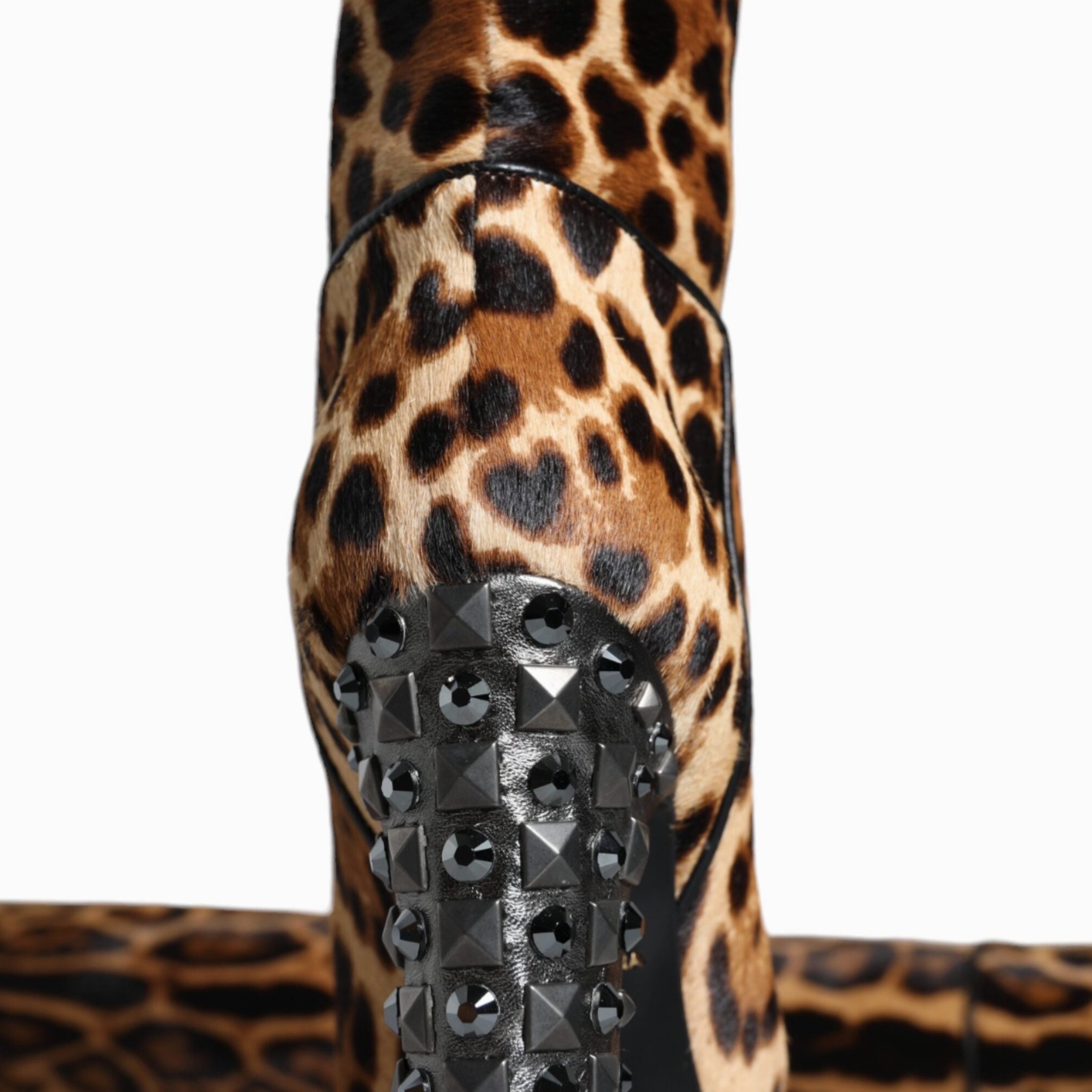 Дамски луксозни високи леопардови ботуши Dolce & Gabbana Women’s Beige Black Leopard Knee High Boots