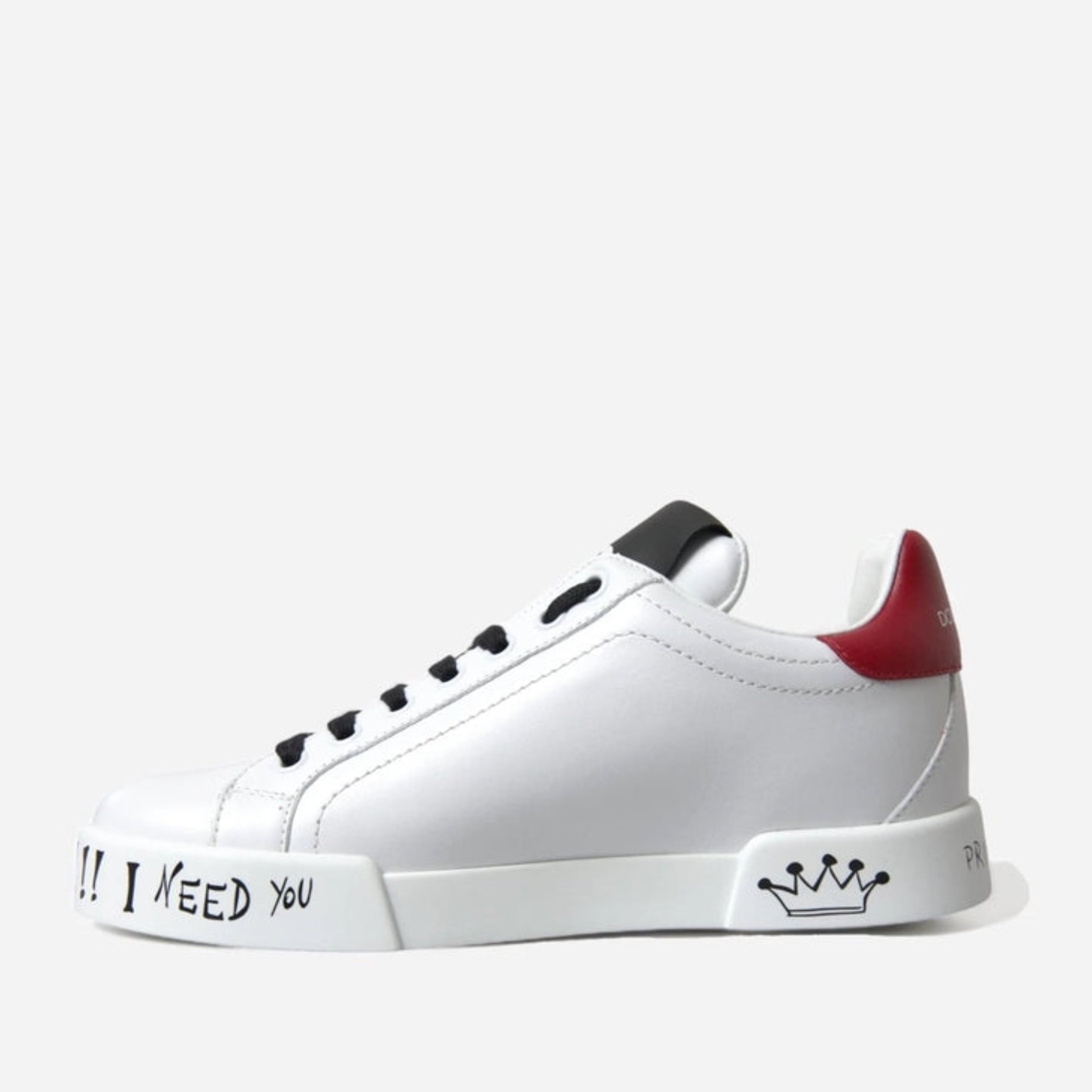 Дамски луксозни кецове от естествена кожа Dolce & Gabbana Chic White Portofino Leather Sneakers в бяло