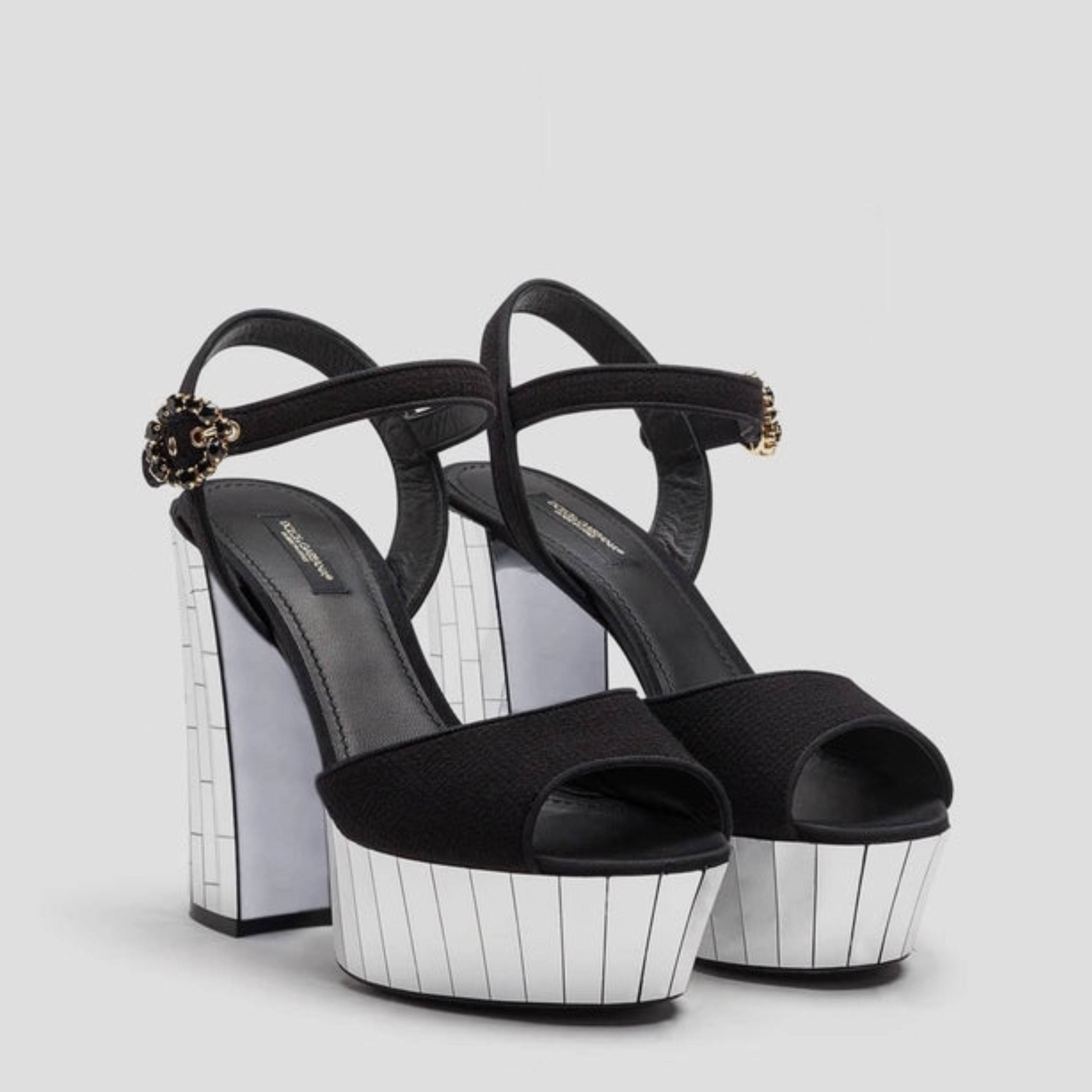 Дамски луксозни сандали на висок ток в черно със стъкълца по тока DOLCE & GABBANA Women’s Black Mirror Heels Platform Sandals