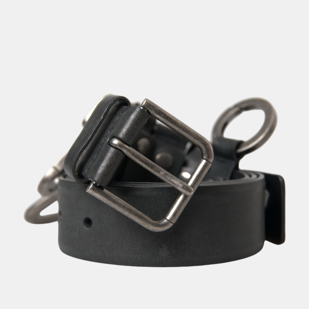 Мъжки колан Dolce & Gabbana Black Calf Leather Silver Metal Buckle Belt