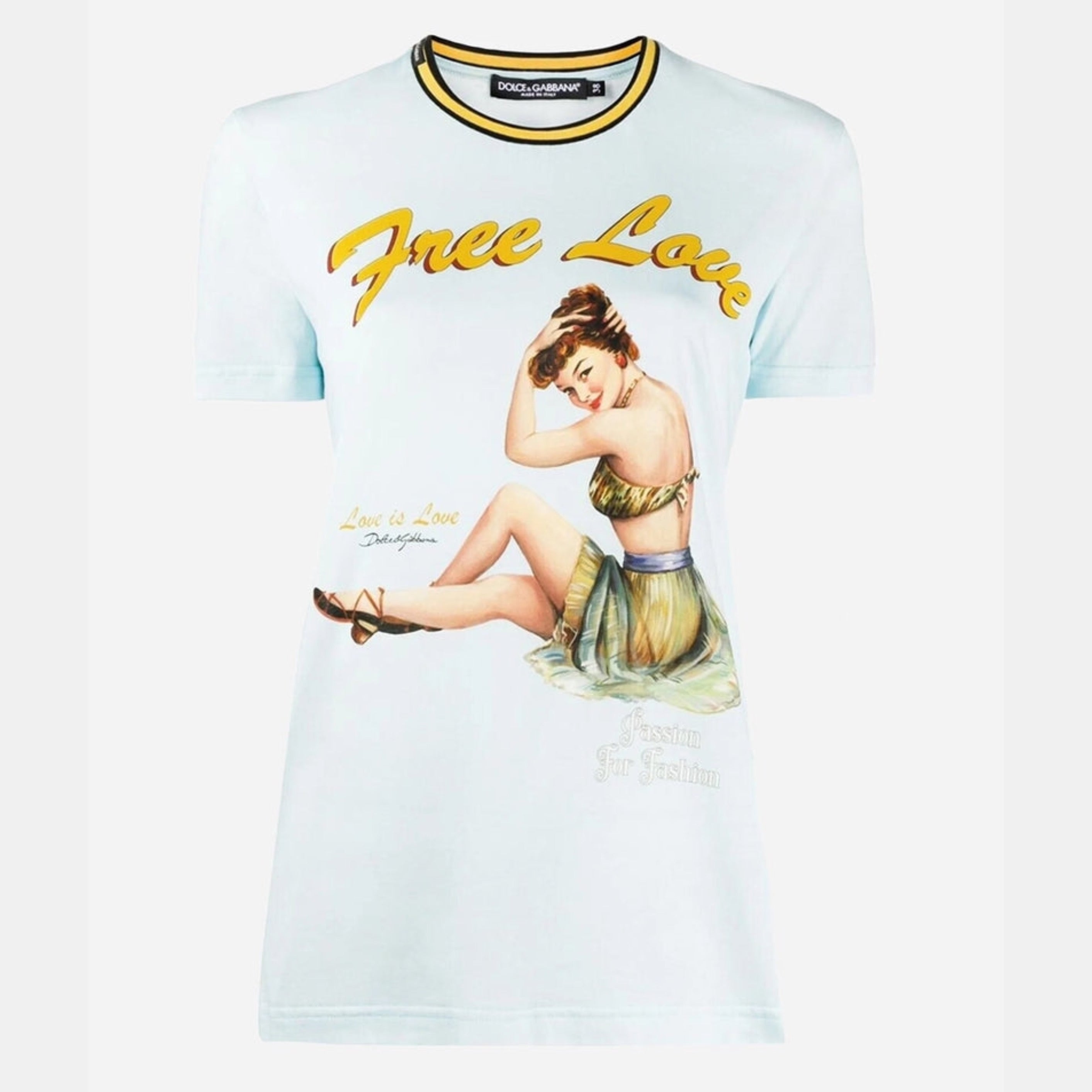 Дамска памучна тениска DOLCE & GABBANA Women’s FREE LOVE Luxury Light Blue Cotton T-shirt