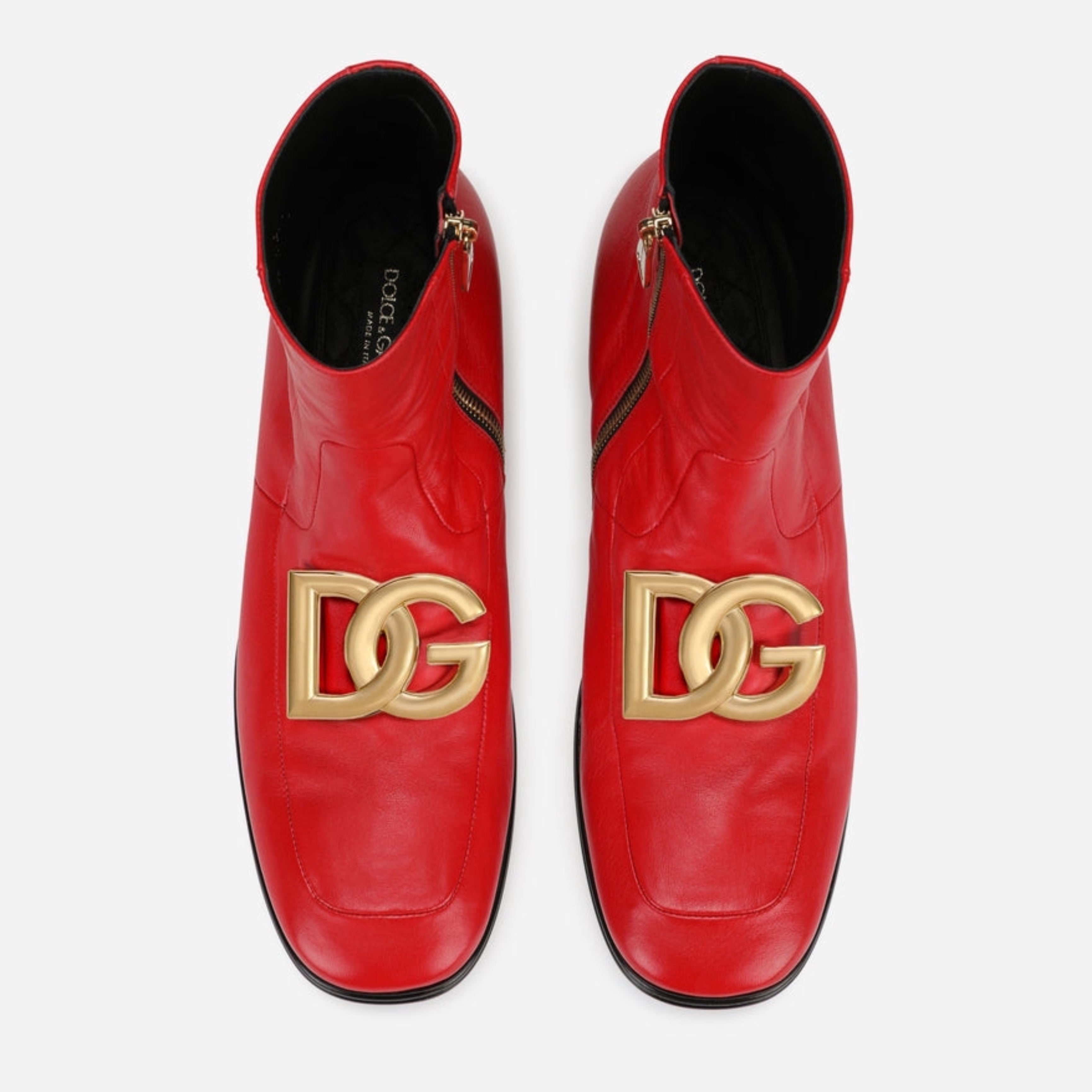 Мъжки екстравагантни червени кожени боти от естествена кожа Dolce & Gabbana Men’s Red Lambskin Leather Men Ankle Boots