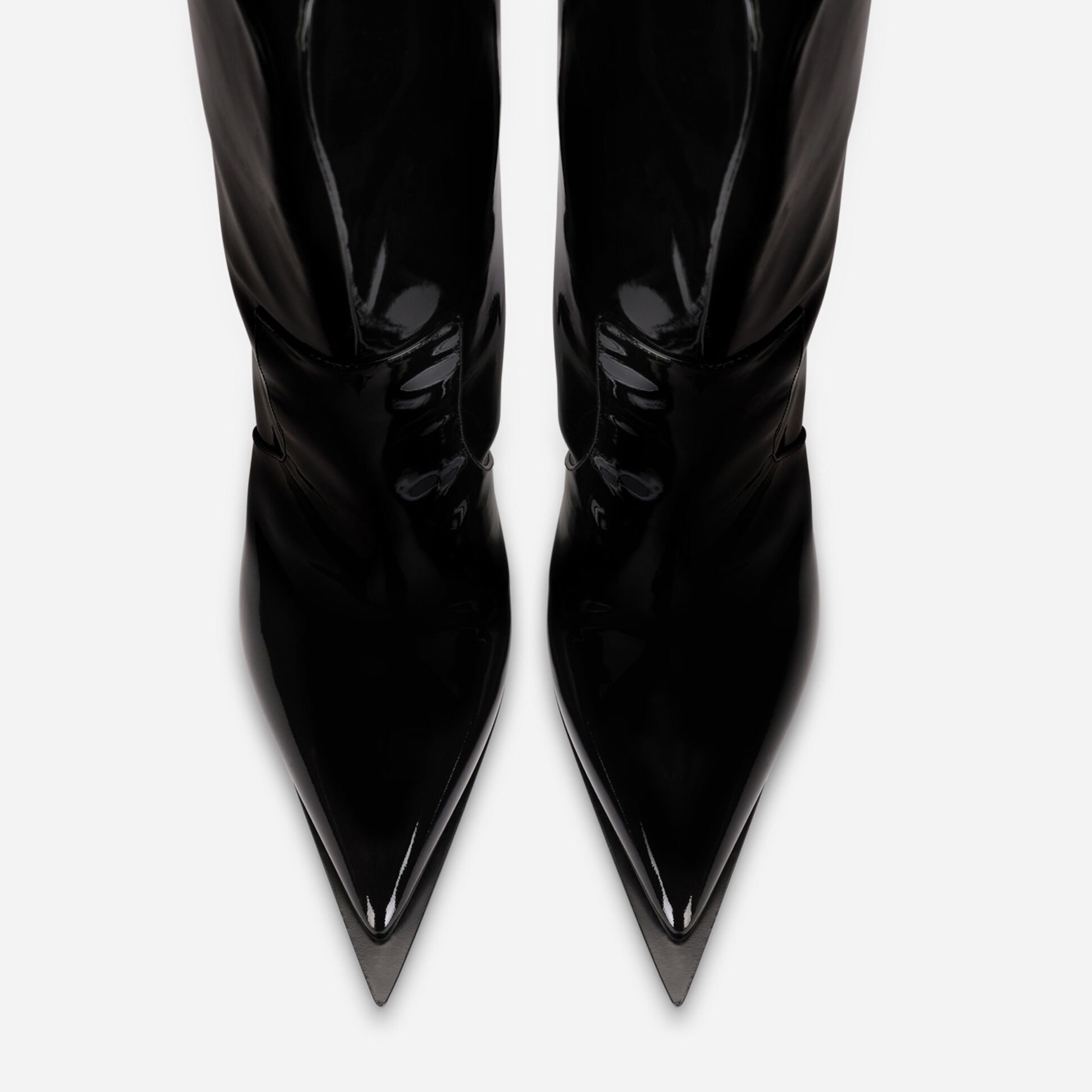 Дамски луксозни кожени ботуши в черно Dolce & Gabbana Women’s Black Patent Leather Mid Calf Boots