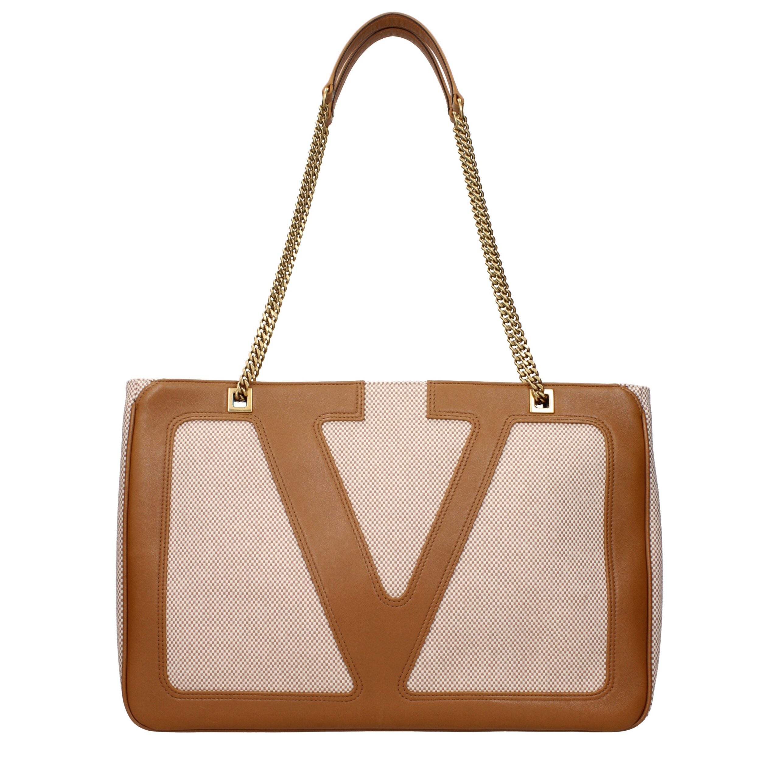 Дамска луксозна чанта Women’s canvas tote bag Valentino Garavani Viva Superstar Large B0R13GLR9QR Naturale-Tobacco/Spice front view