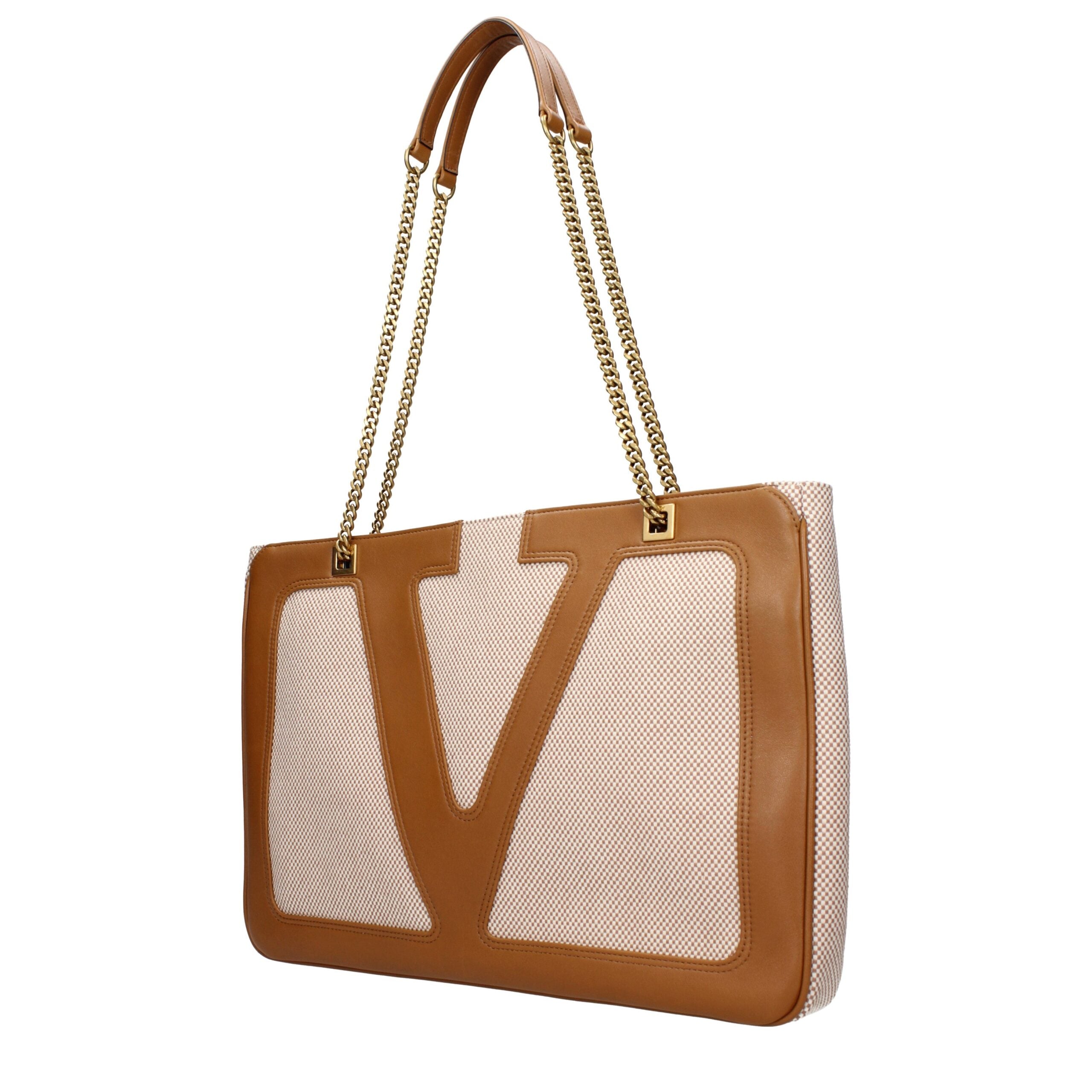 Дамска луксозна чанта Women’s canvas tote bag Valentino Garavani Viva Superstar Large B0R13GLR9QR Naturale-Tobacco/Spice angled view