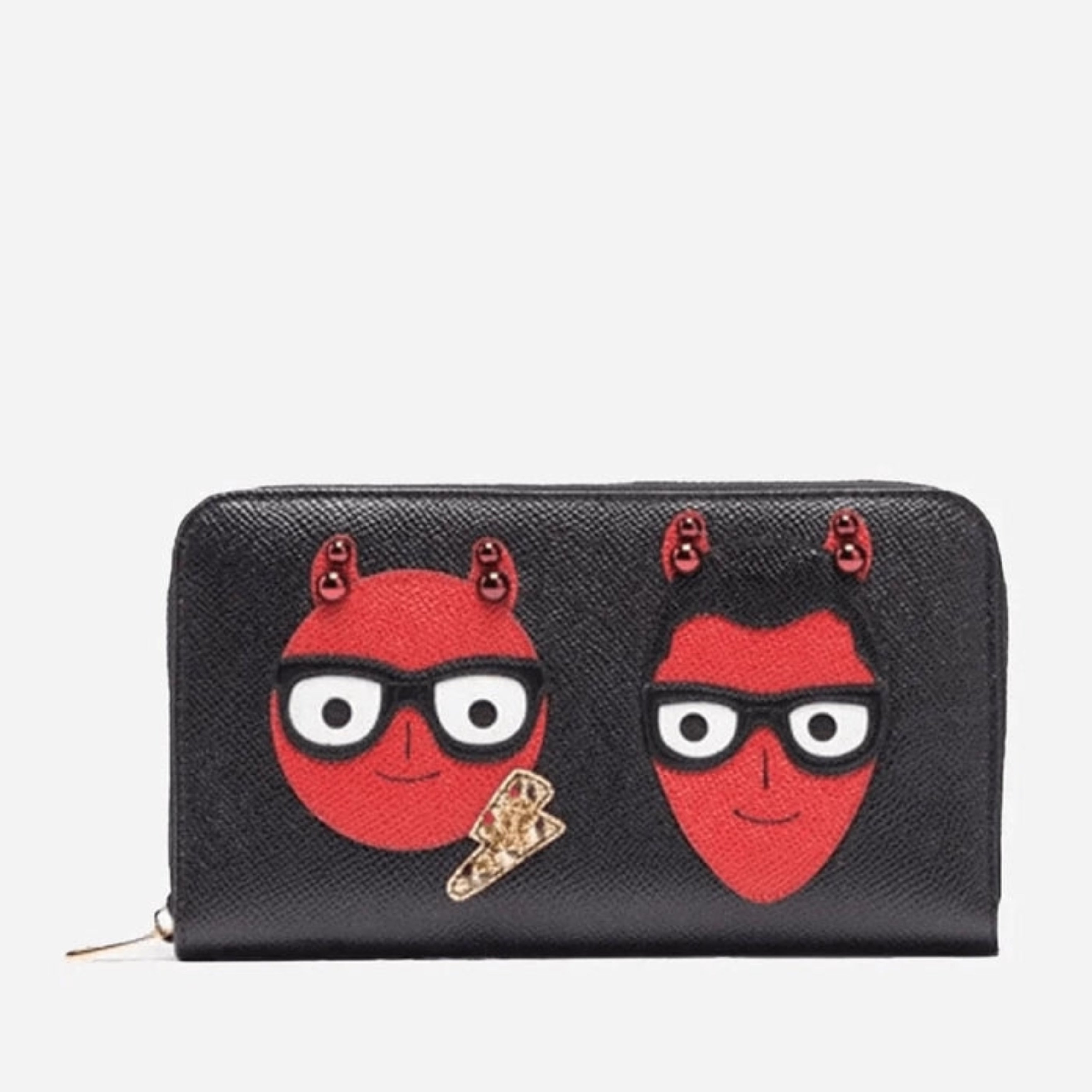 Мъжко луксозно клъч портмоне от естествена кожа Dolce & Gabbana Chic Black and Red Leather Continental Clutch Wallet в черно