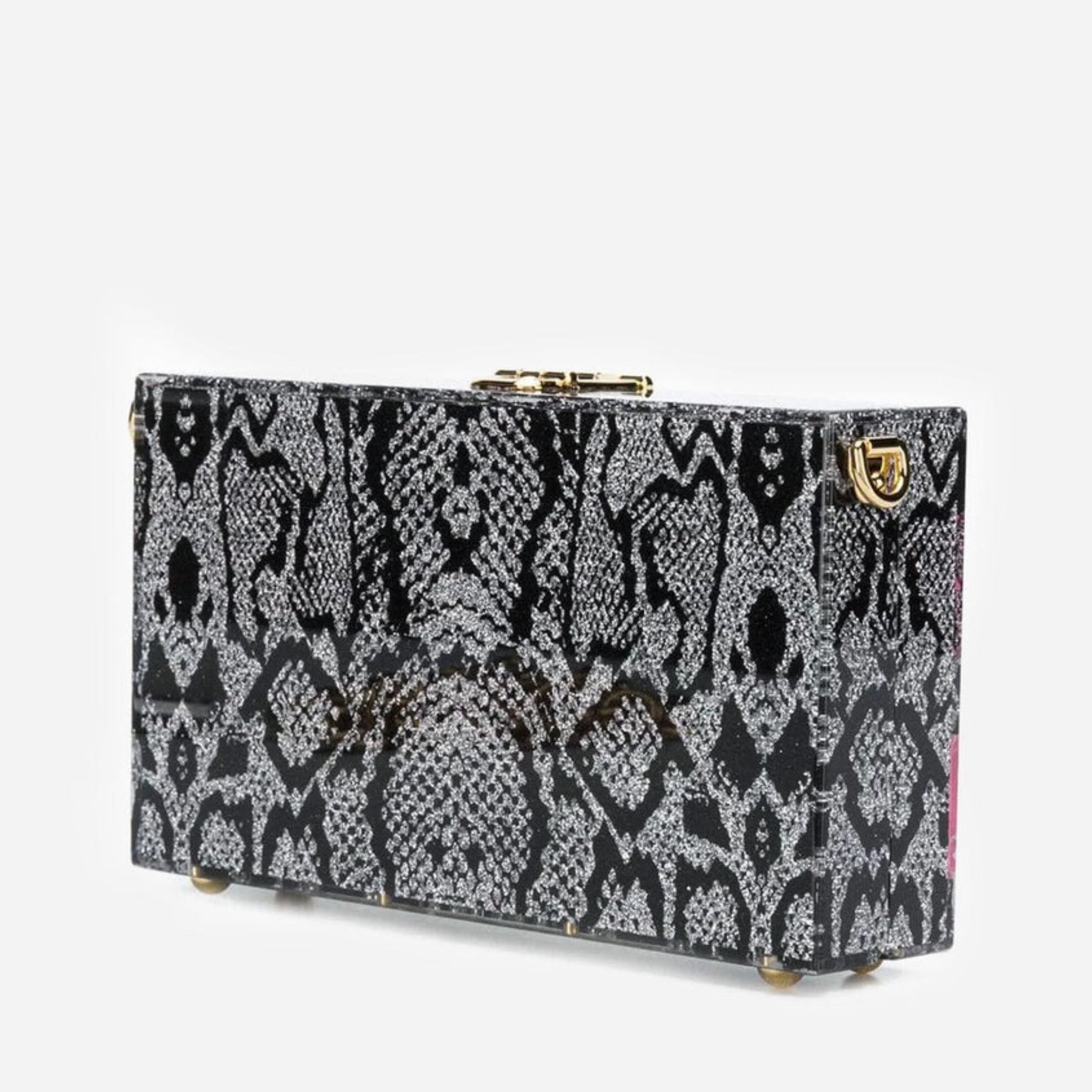 Дамска луксозна чанта Dolce & Gabbana FASHION DEVOTION Gray Resin Dolce Box Shoulder Bag with Gold Details