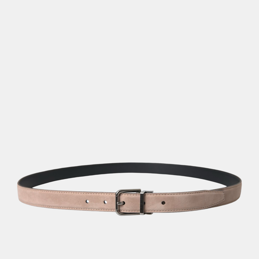 Мъжки колан Dolce & Gabbana Beige Suede Leather Silver Buckle Belt Men