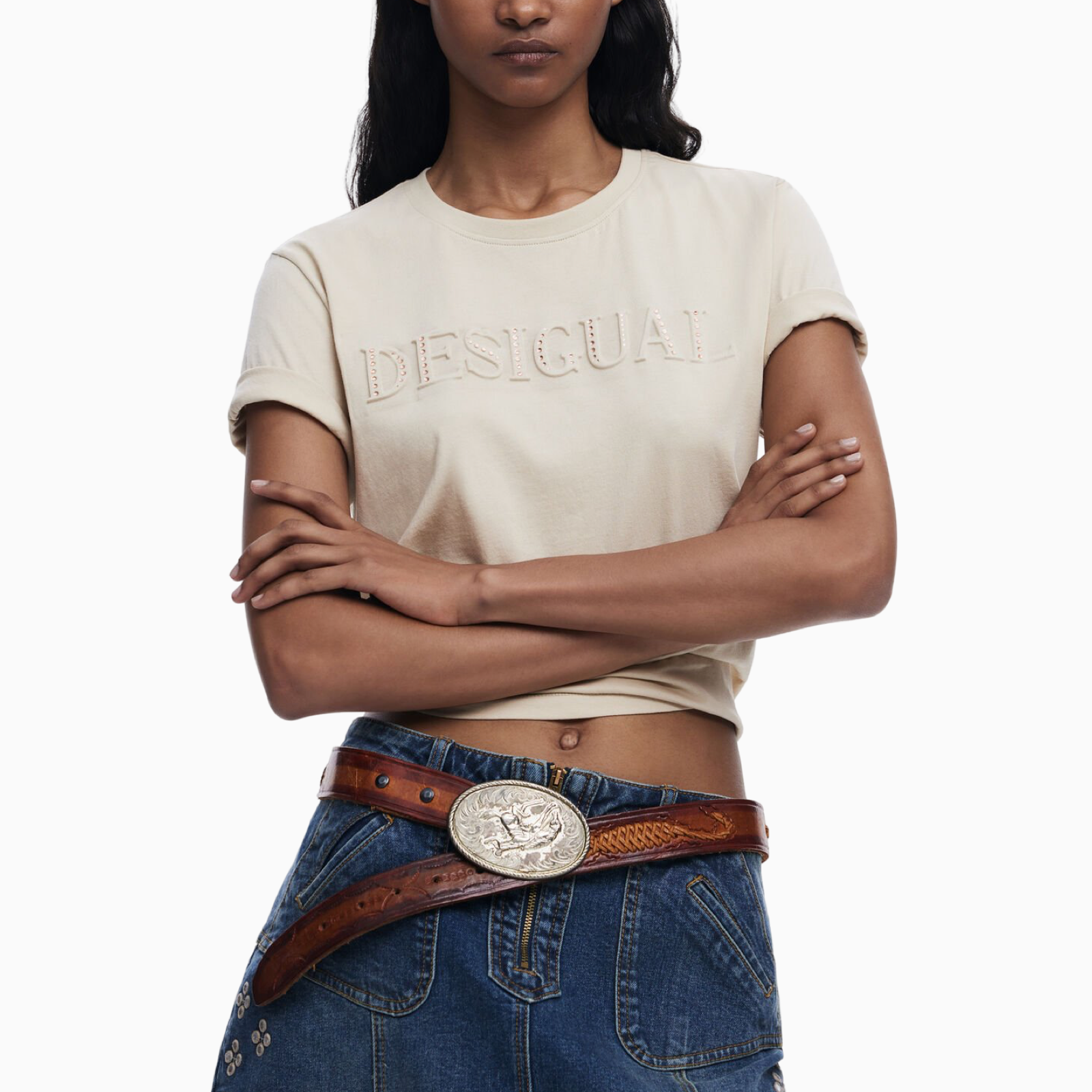 Дамска бежова тениска Desigual 25SWTK17