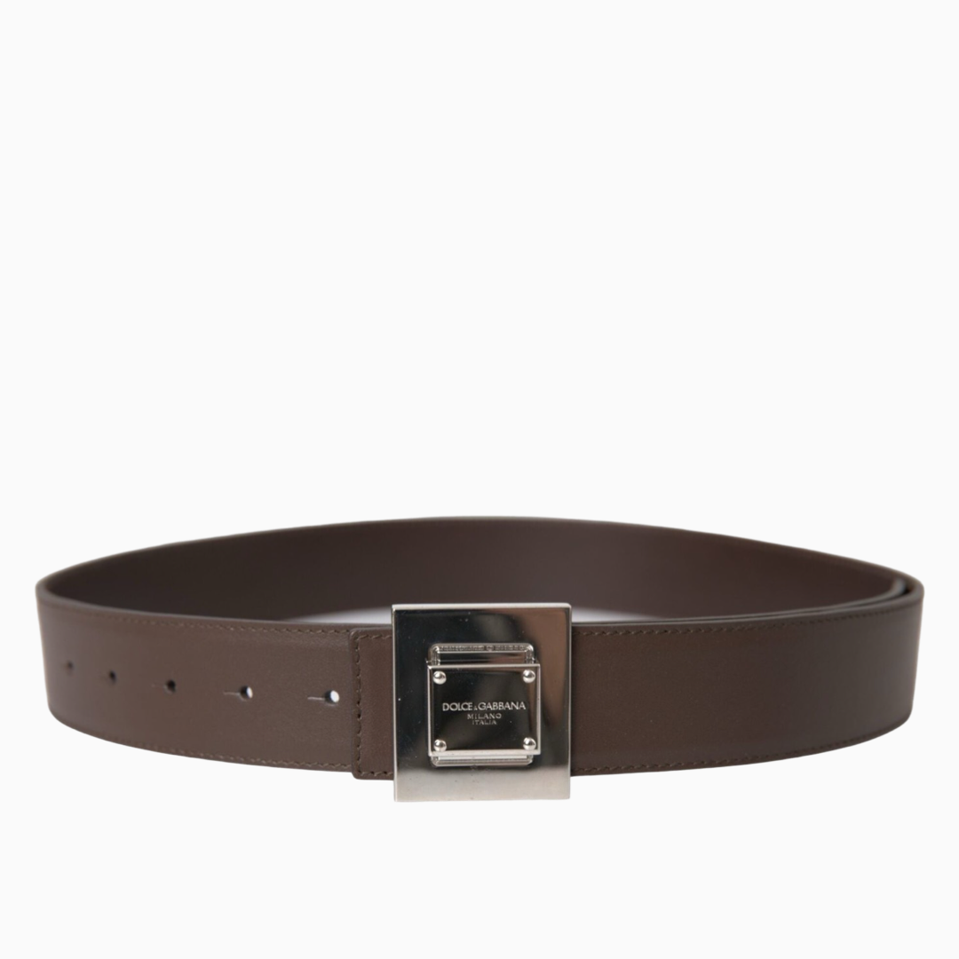 Дамски кафяв колан DOLCE & GABBANA Brown Calf Leather Square Metal Buckle Belt