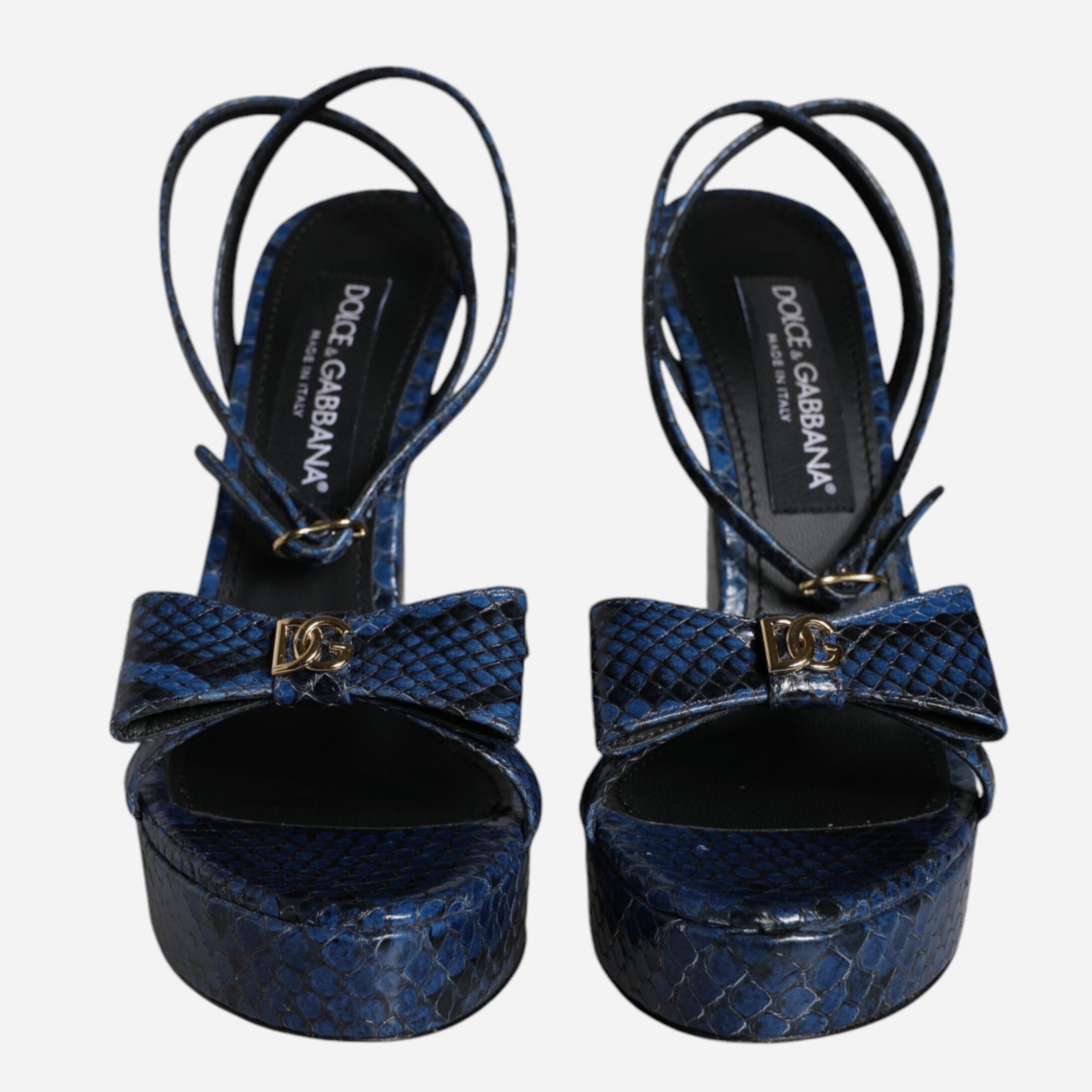 Дамски луксозни сини сандали на висок ток от кожа на питон DOLCE & GABBANA
Women’s Luxury Blue Python Leather Heels Sandals