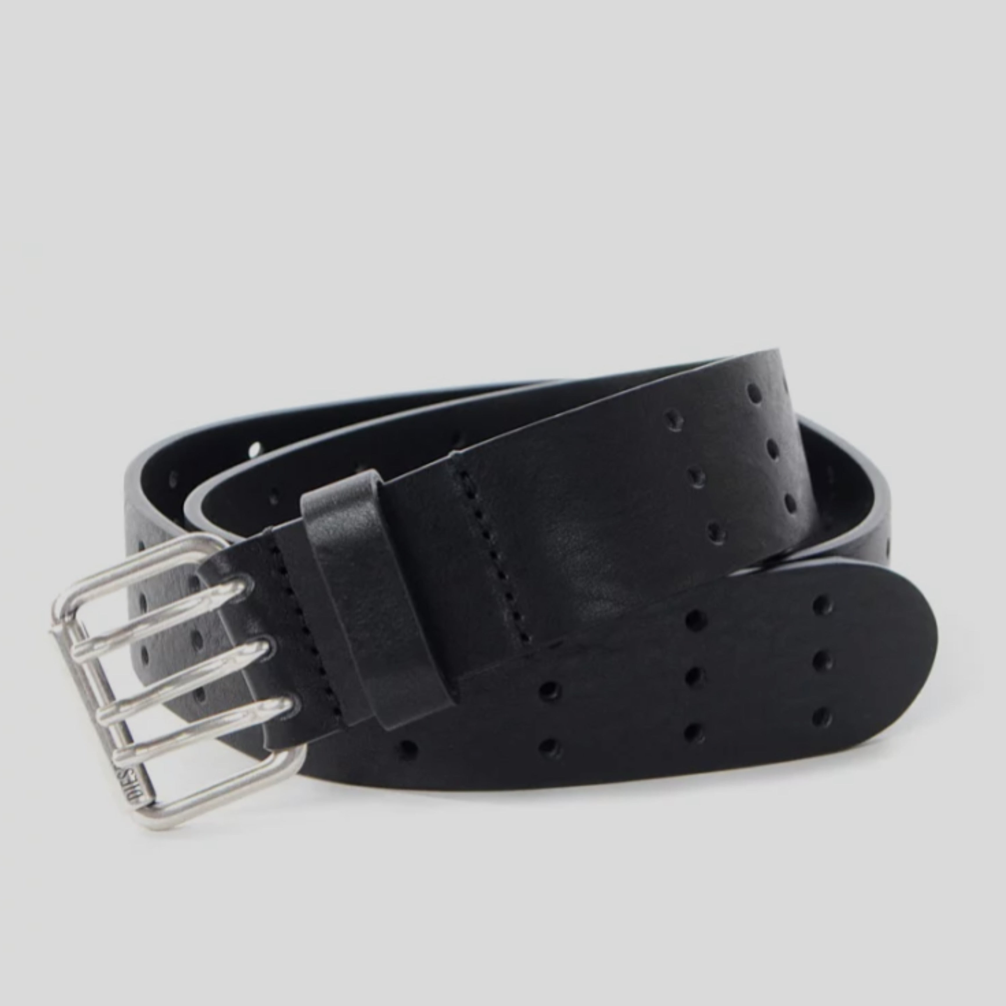 Мъжки колан с тройна катарама от естествена кожа в черно Men’s belt Diesel B-Mili X08139PR227 T2186 Black