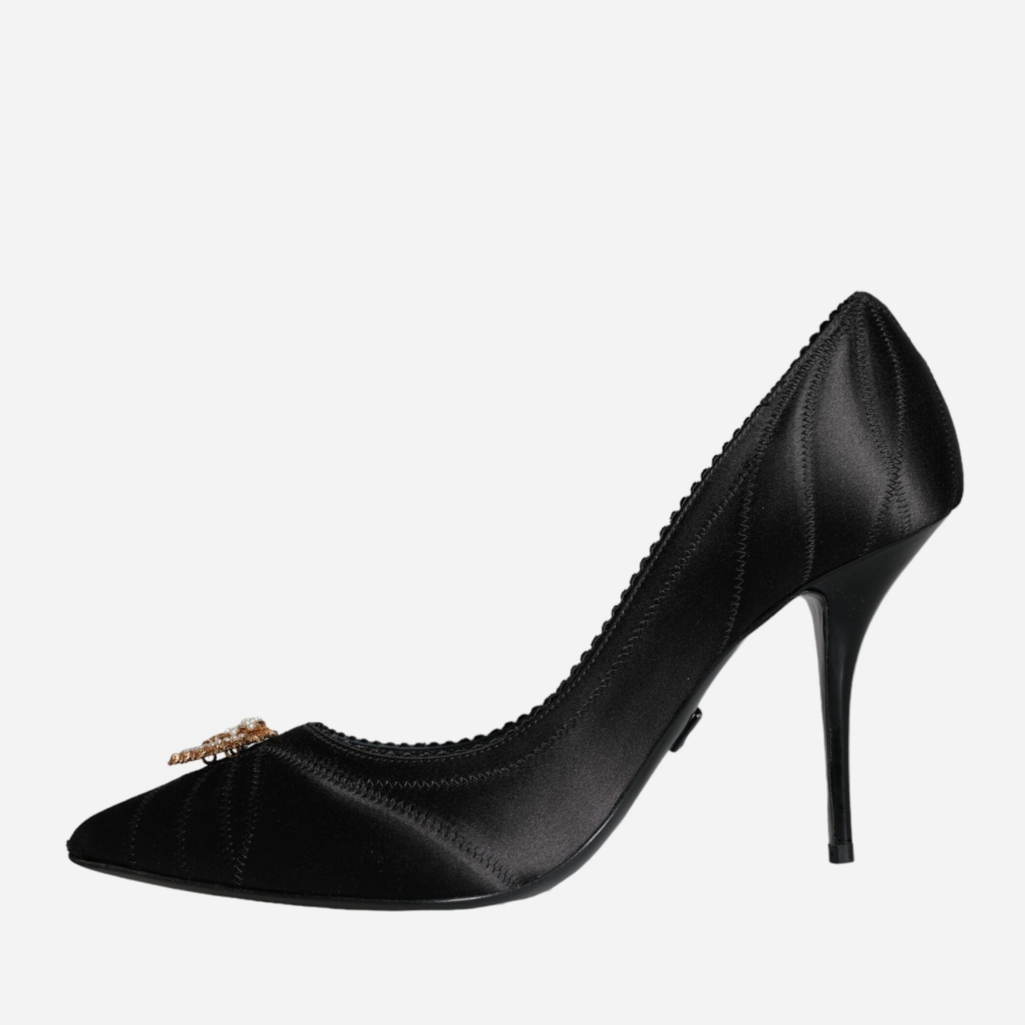 Дамски луксозни обувки на висок ток Dolce & Gabbana Women’s Black Heart DEVOTION Heels Pumps