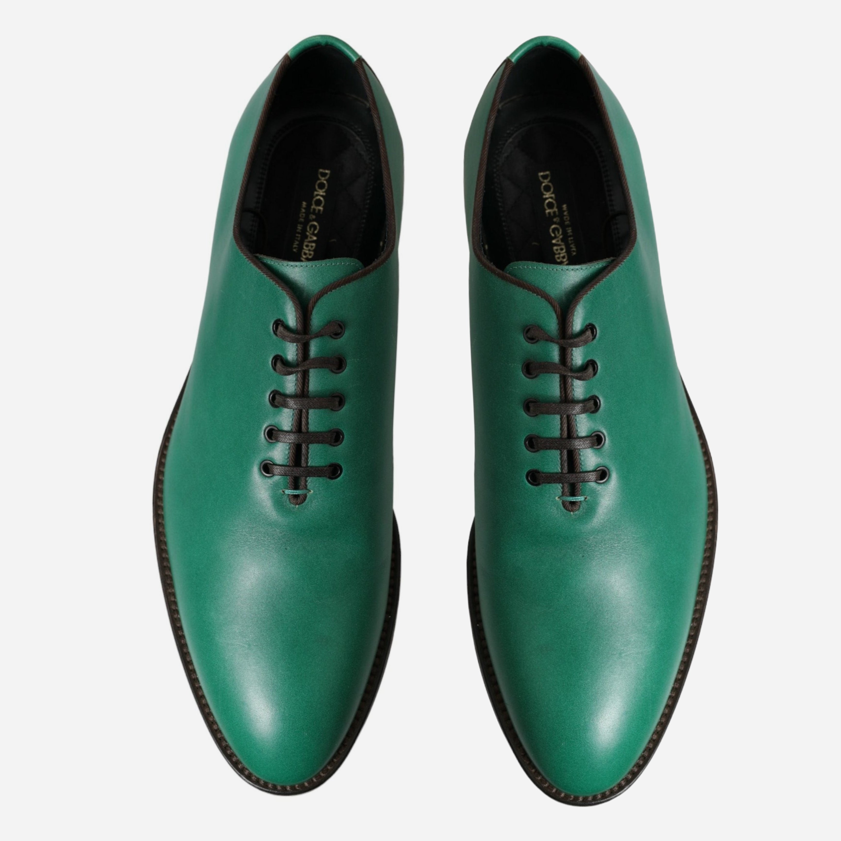 Мъжки Оксфорд официални обувки от естествена кожа в зелено DOLCE & GABBANA Men’s Elegant Green Leather Oxford Shoes