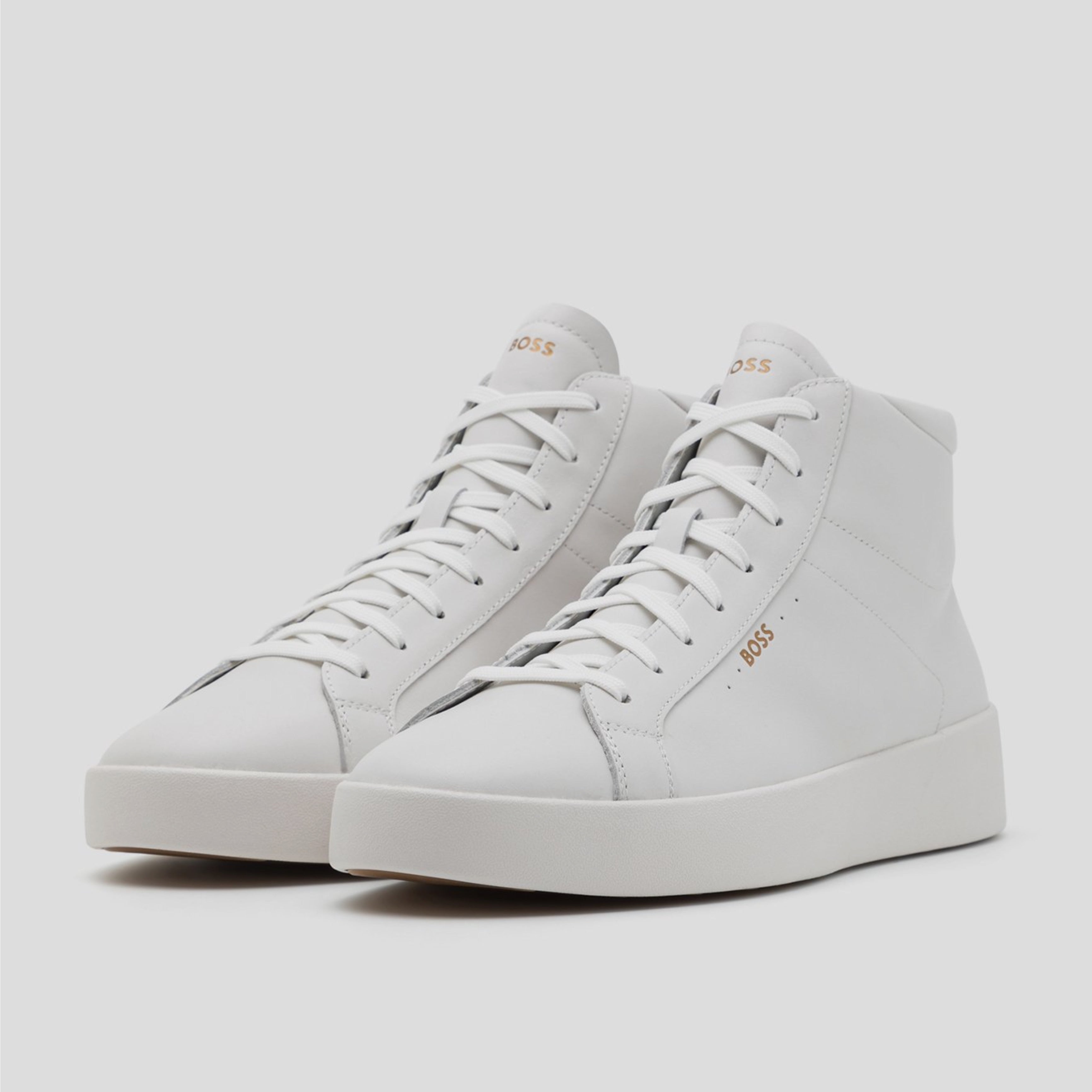 Мъжки високи кецове от естествена кожа в бяло Men’s high top sneakers Boss Belwar Hito 50522871 100 White