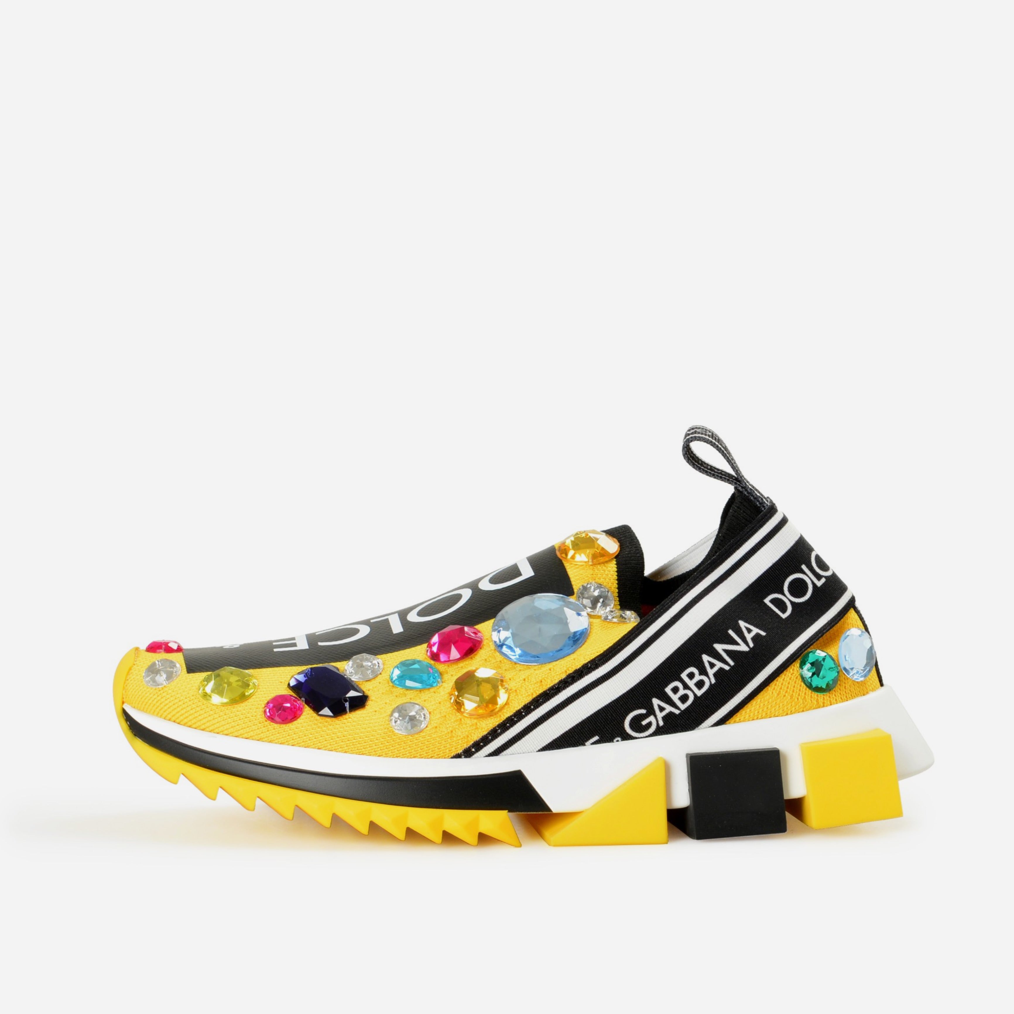 Дамски екстравагантни маратонки с камъни в жълто Dolce & Gabbana Sorrento Women’s Exquisite Yellow Techno Fabric Sneakers