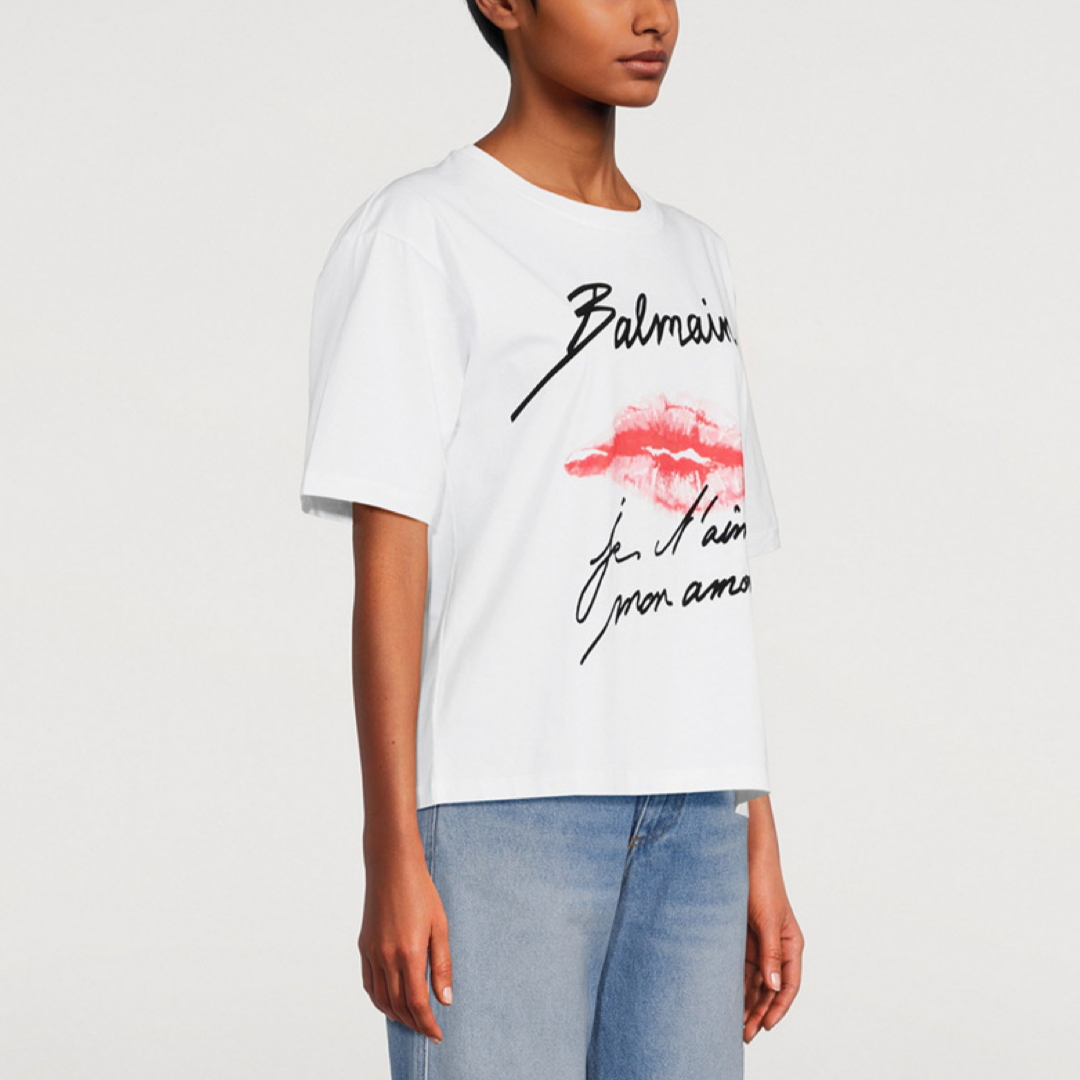 Дамска бяла тениска Balmain Kiss Women T-Shirt