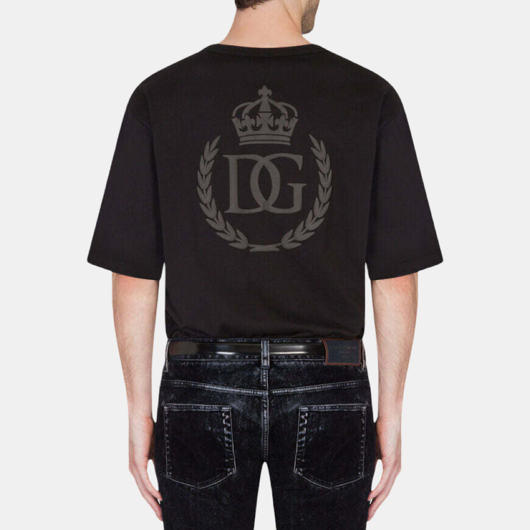 Мъжка тениска Dolce & Gabbana Black Logo Embossed Cotton Crew Neck T-shirt