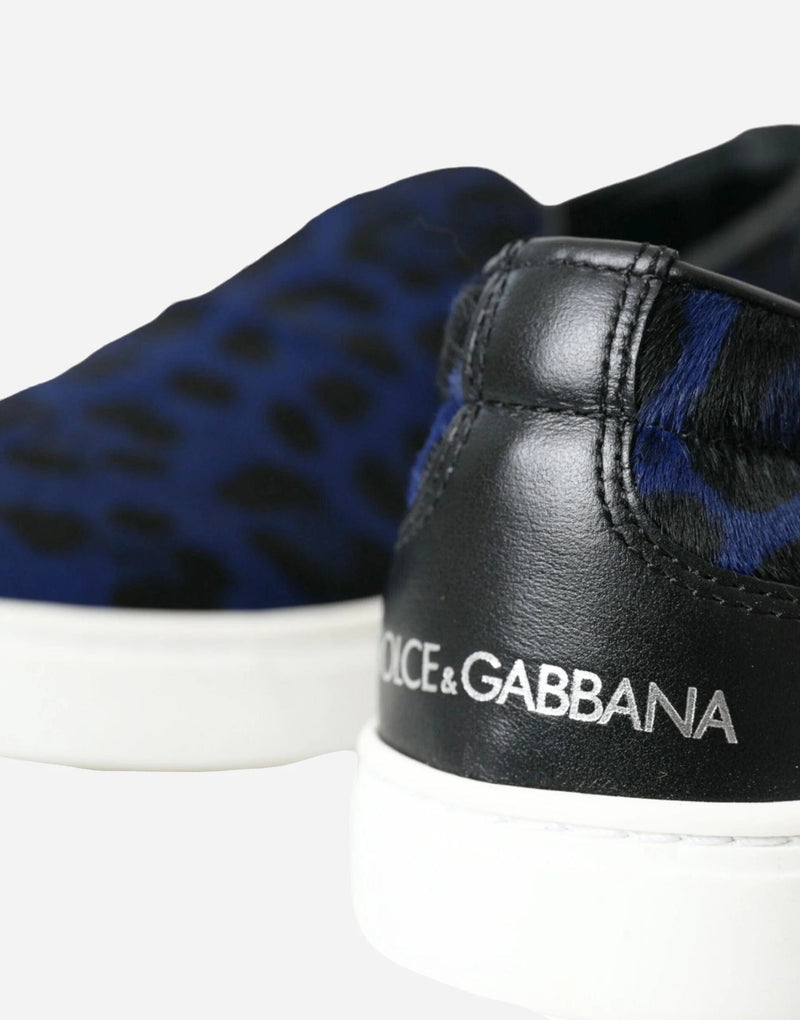 Мъжки сини леопардови кецове от естествена кожа с косъм Dolce & Gabbana Men’s Blue Leopard Loafers