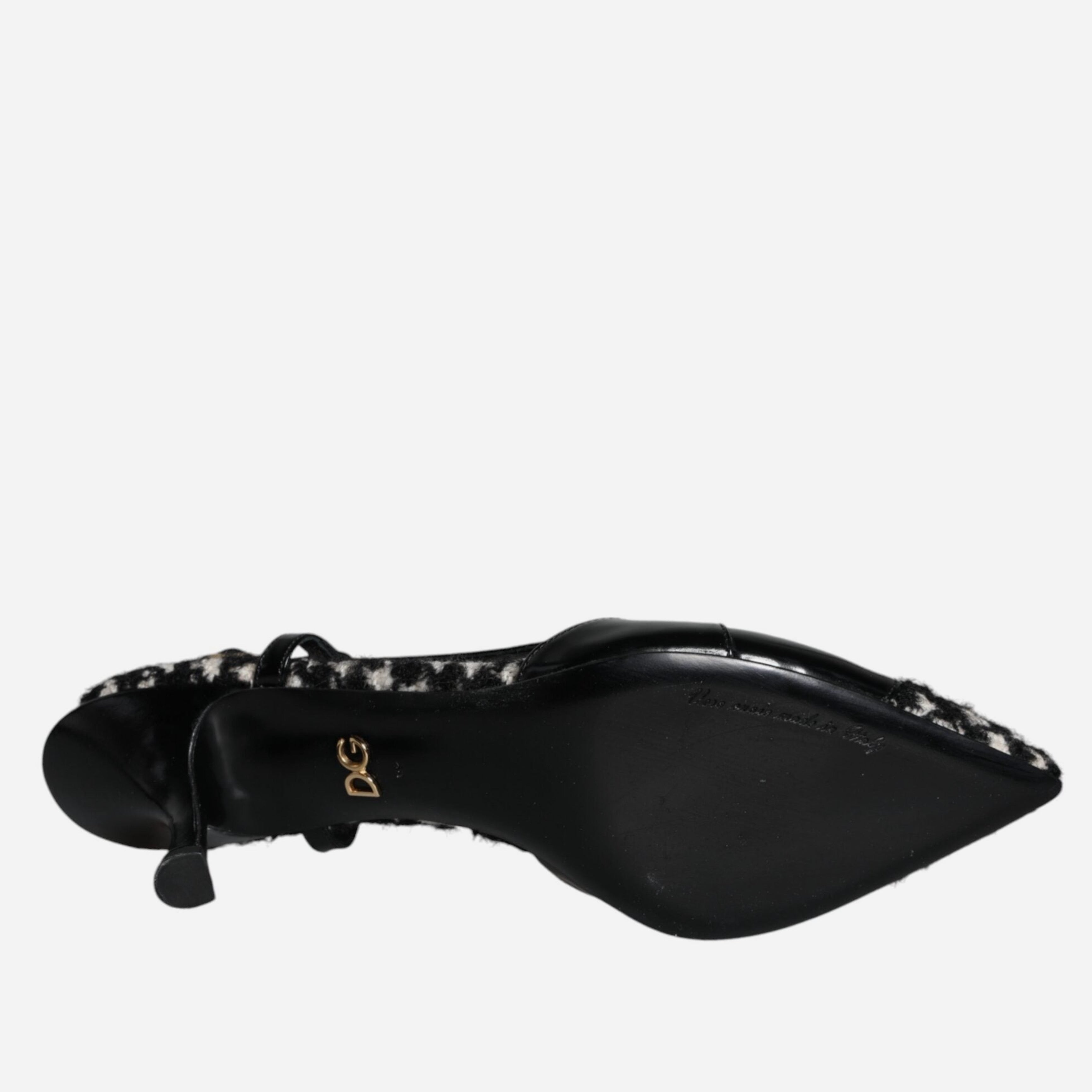 Dolce & Gabbana Black Leather Houndstooth Slingback Shoes