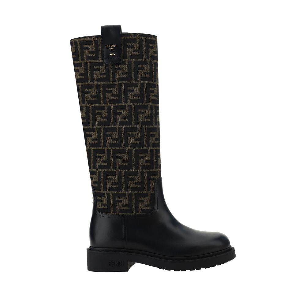 Дамски ботуши Women’s Black leather and brown FF fabric boots FENDI FILO 8W8574AHGYF0PMM lateral view