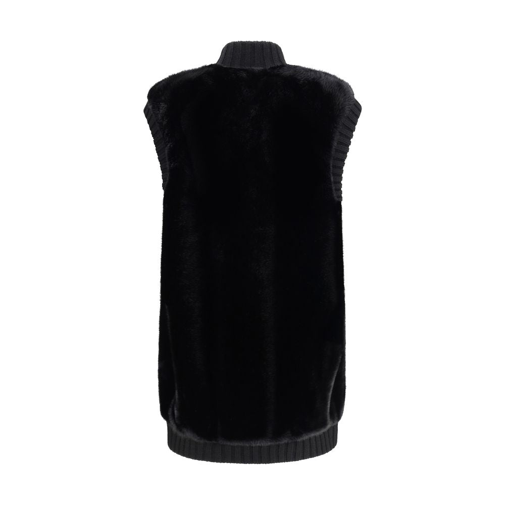 Дамски елек Women’s long vest in faux fur PINKO 105402A2PIZ99 Black back view