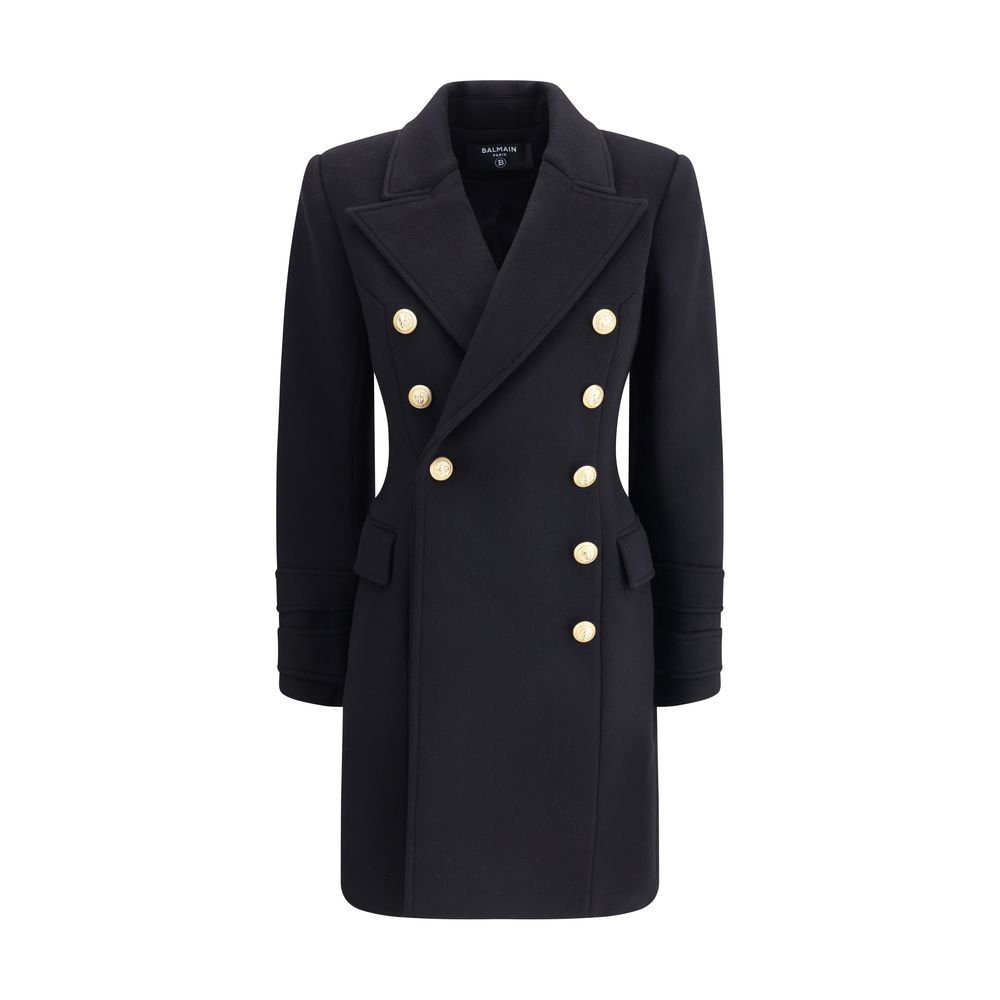 Дамско палто от кашмир и вълна Women’s wool and cashmere double breasted coat Balmain FF1UB065WB500PA Black front view