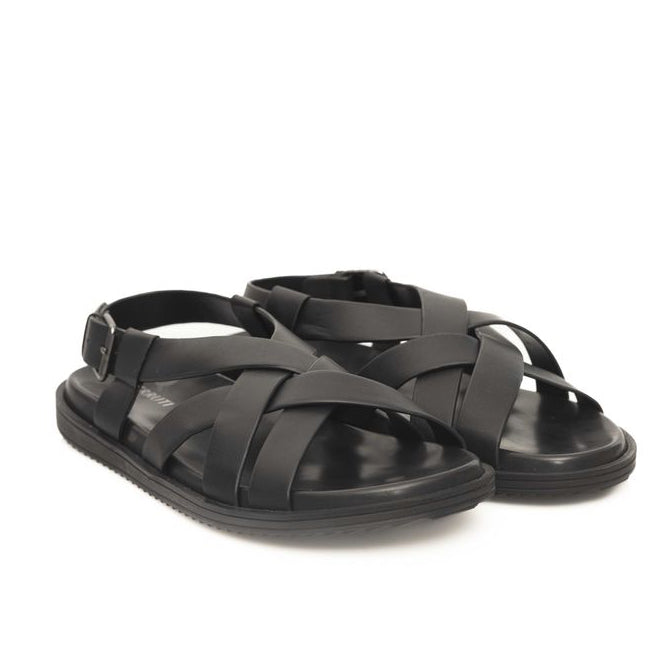 Мъжки чехли Cerruti 1881 Black Leather Men Sandal Lateral View