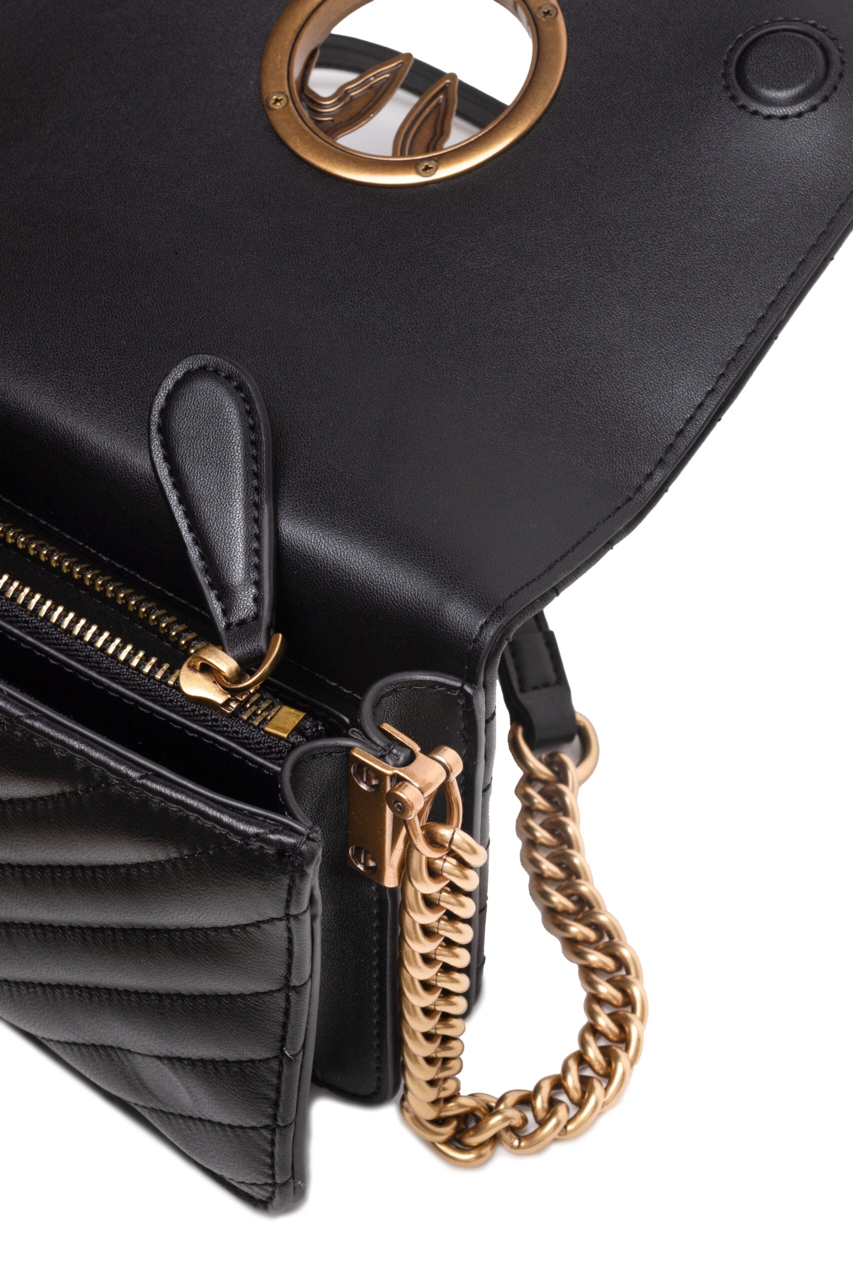 Дамска чанта Women’s shoulder bag PINKO Love One Mini Chevron 100067 A0GK Z99Q Black detail view
