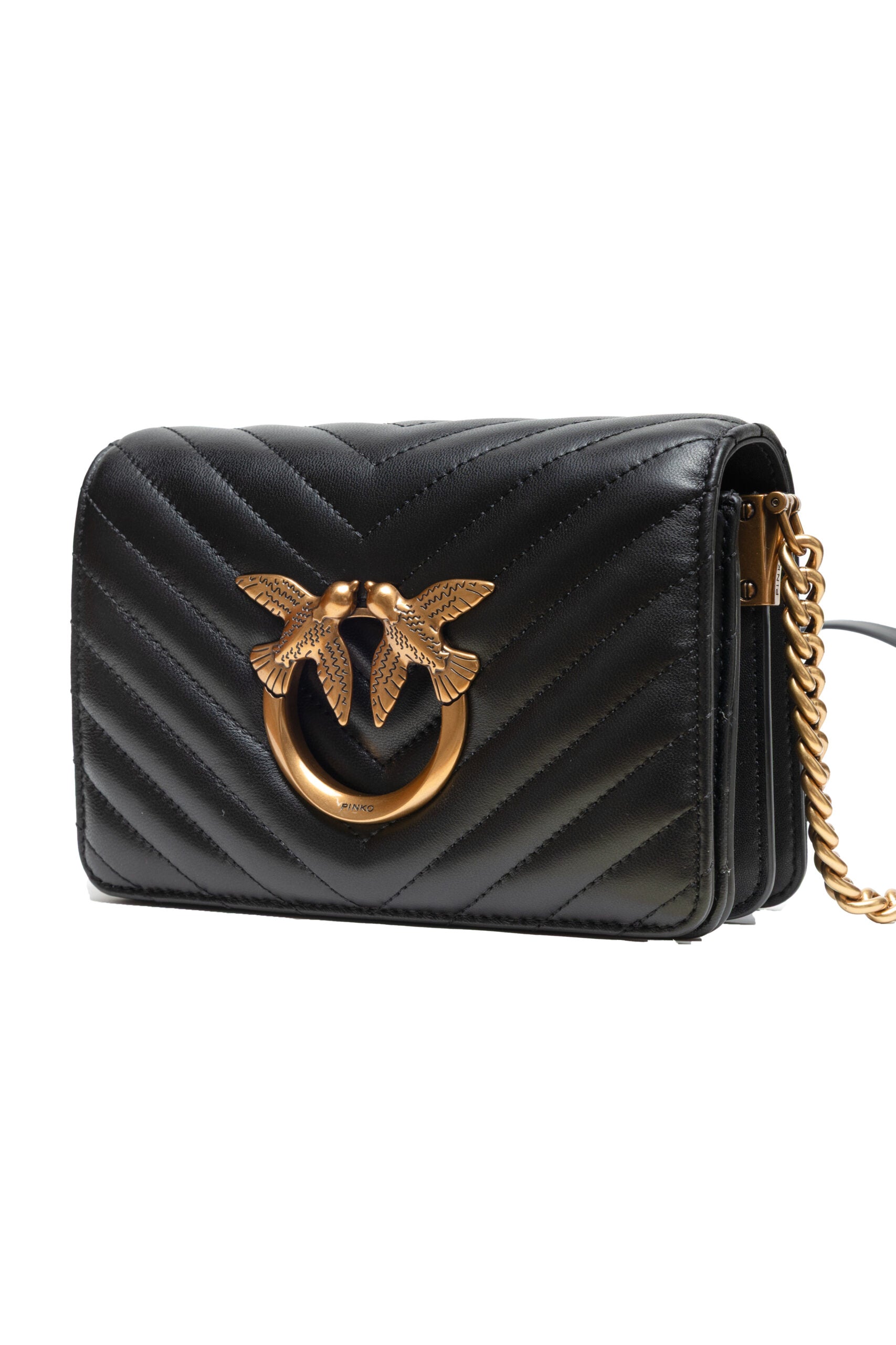 Дамска чанта Women’s shoulder bag PINKO Love One Mini Chevron 100067 A0GK Z99Q Black angled view