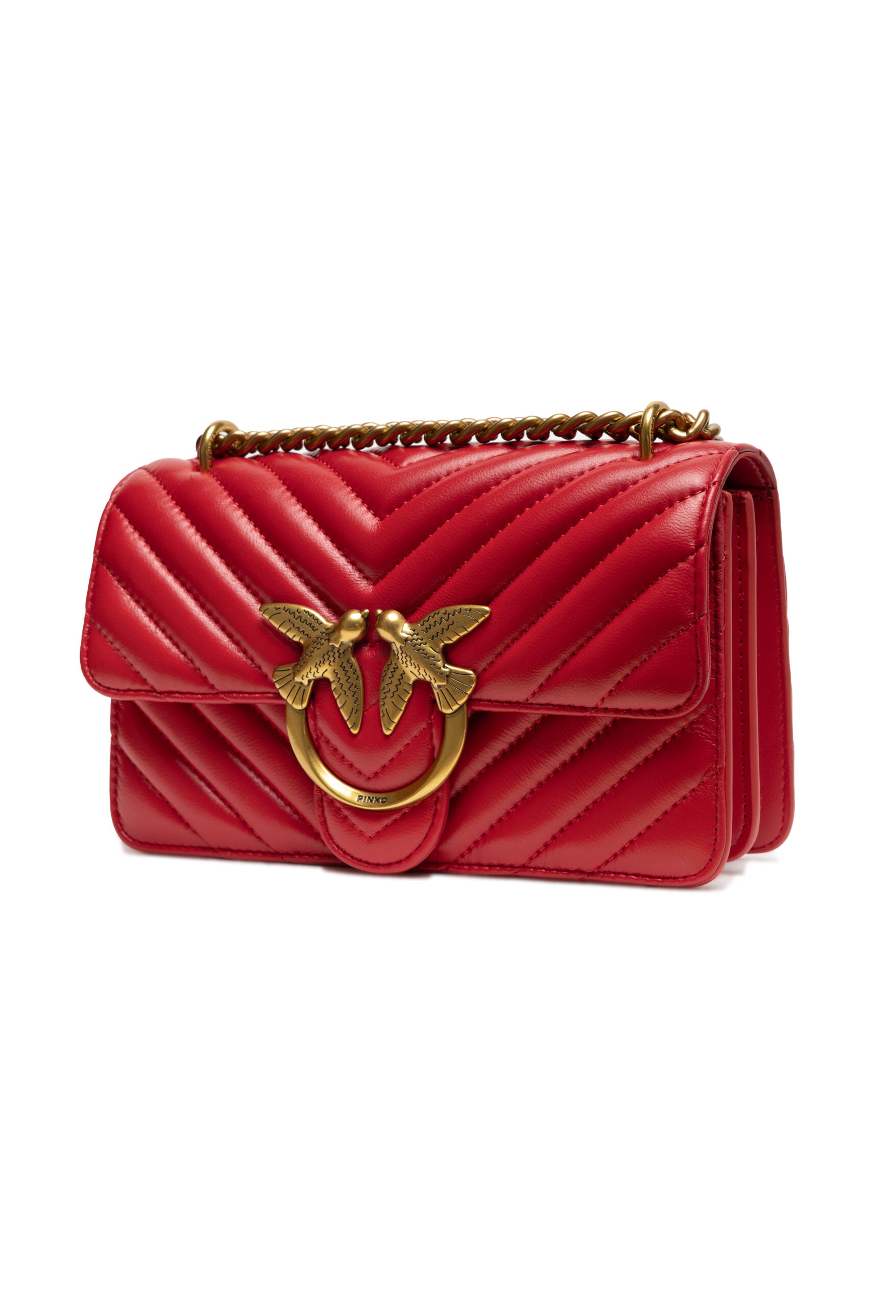 Women’s shoulder bag PINKO Love One Mini Chevron 100074 A0GK R30Q Red angled view