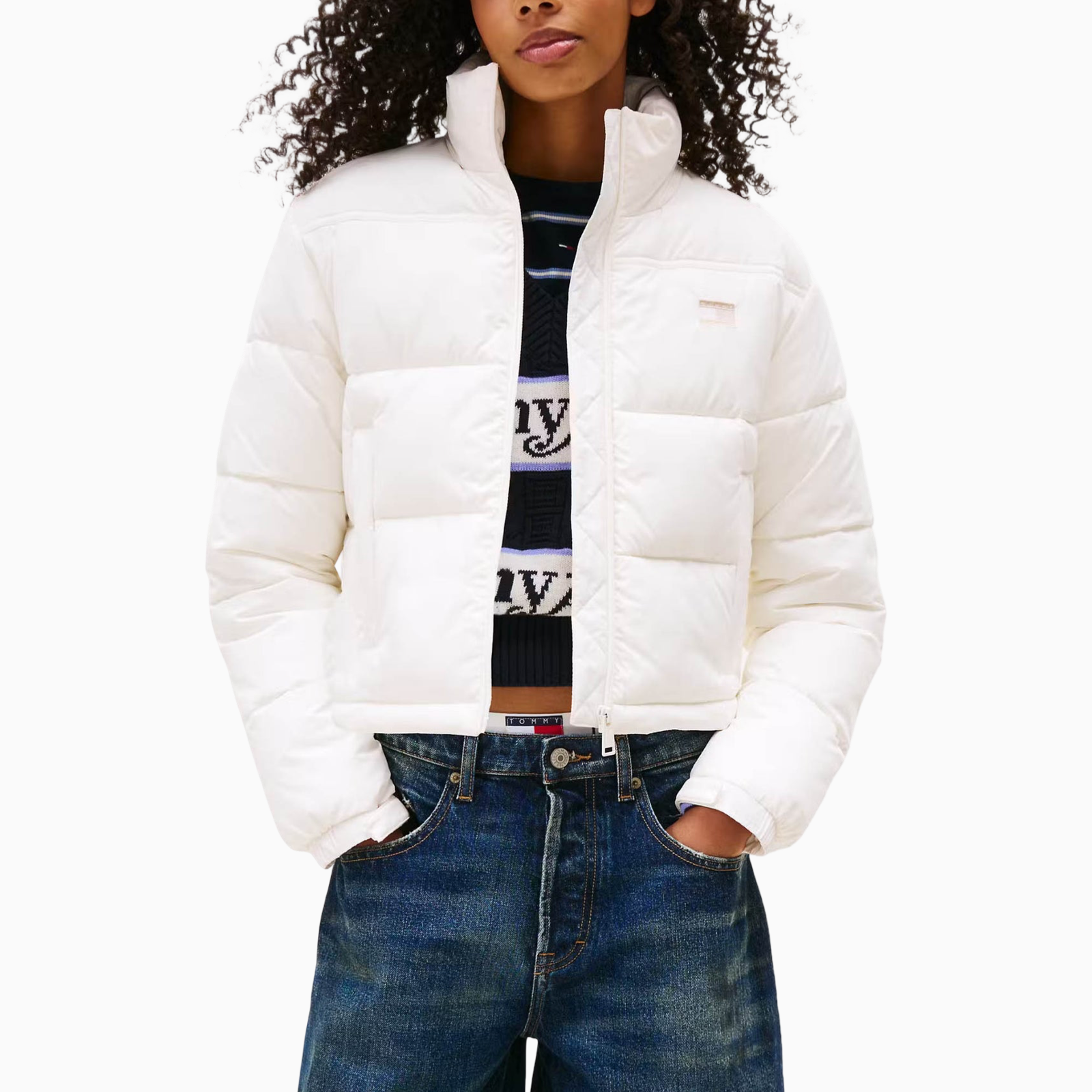Women’s white jacket Tommy Hilfiger Jeans дамско бяло яке DW0DW21620 front view