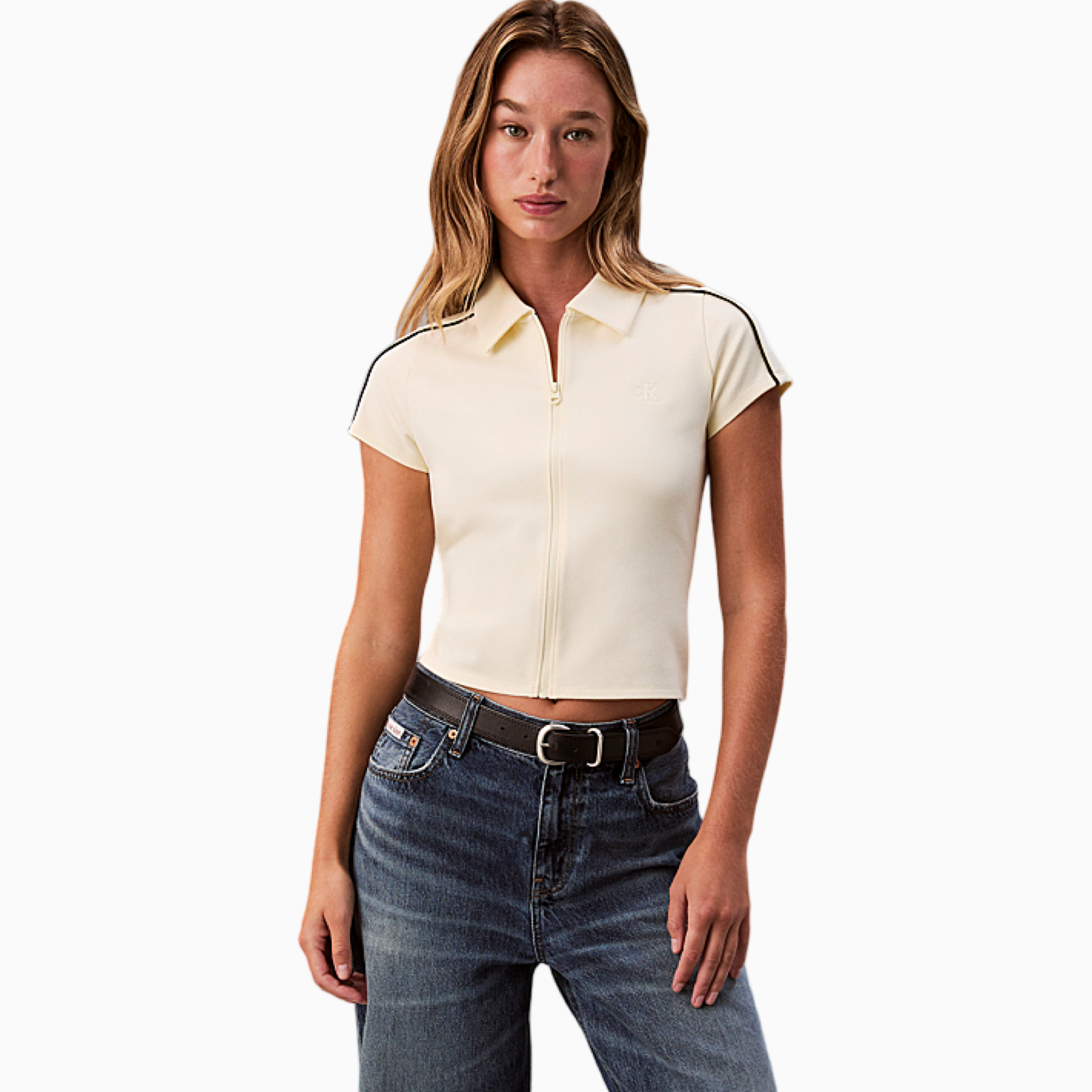 Дамска поло тениска Calvin Klein Jeans Women Tech Knit Cropped Polo LV047E212G 2EW Front View