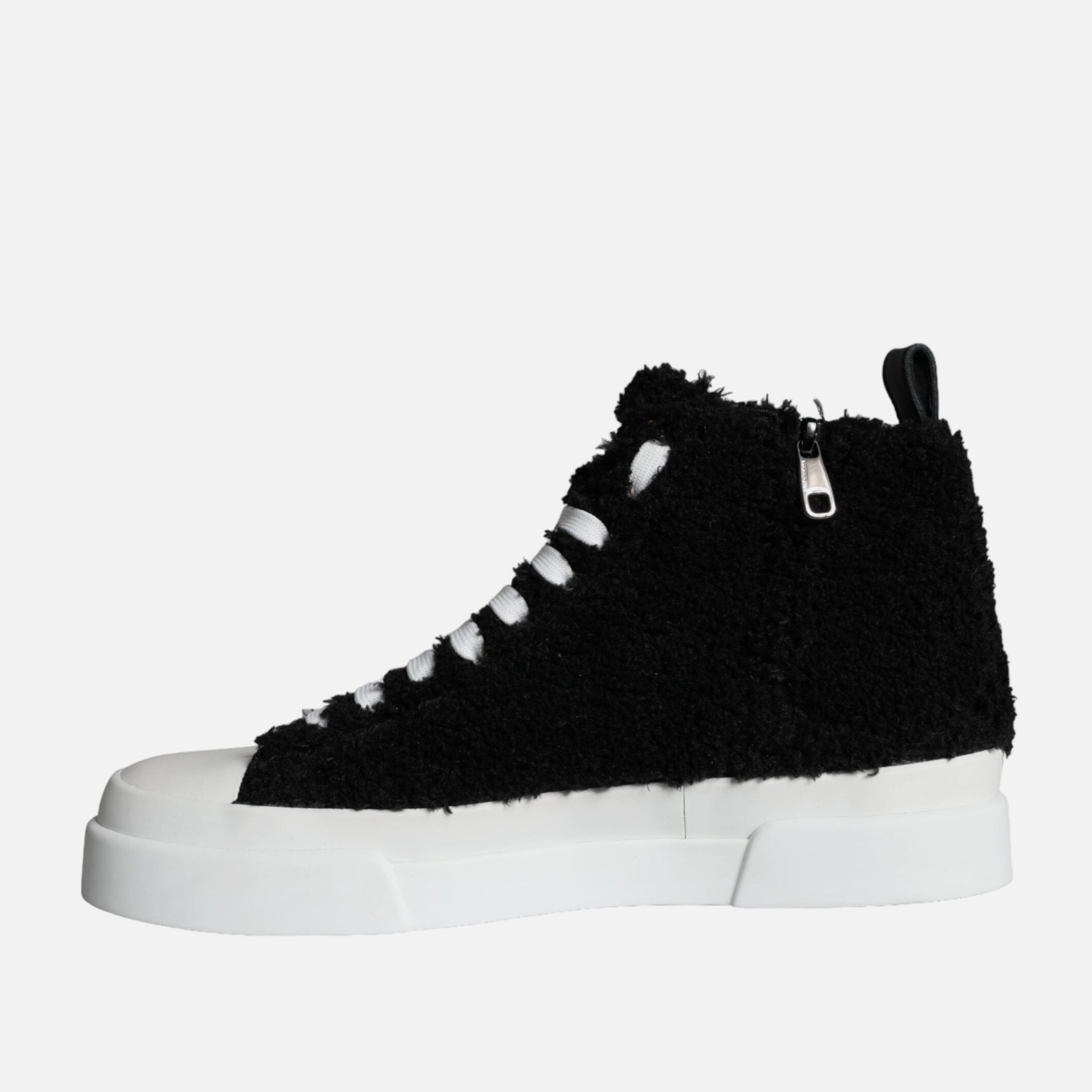 Мъжки високи кецове в черно Dolce & Gabbana Men’s Black White Fur Logo High Top Sneakers