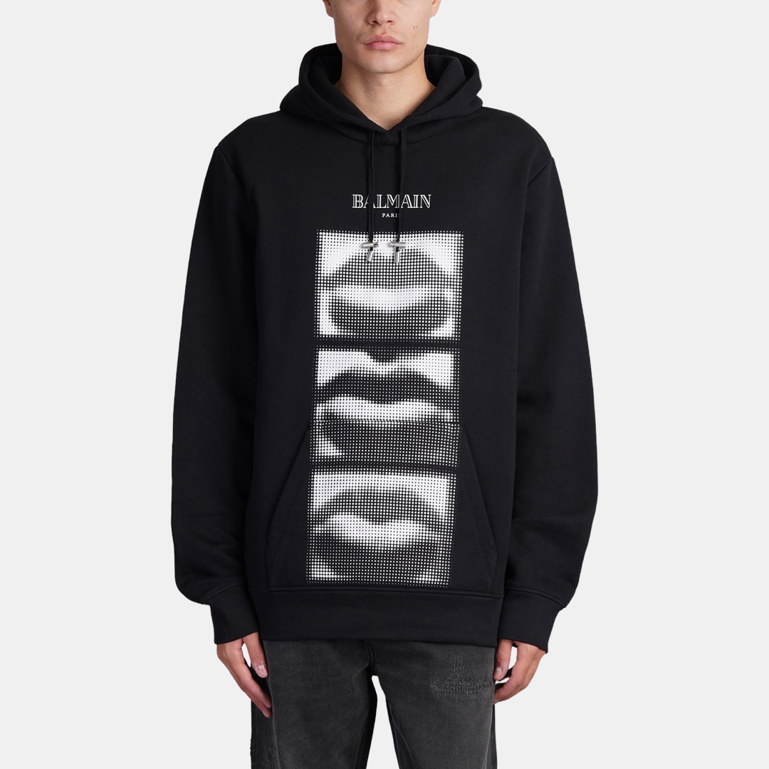 Мъжко черно худи Balmain Lips Men Hoodie