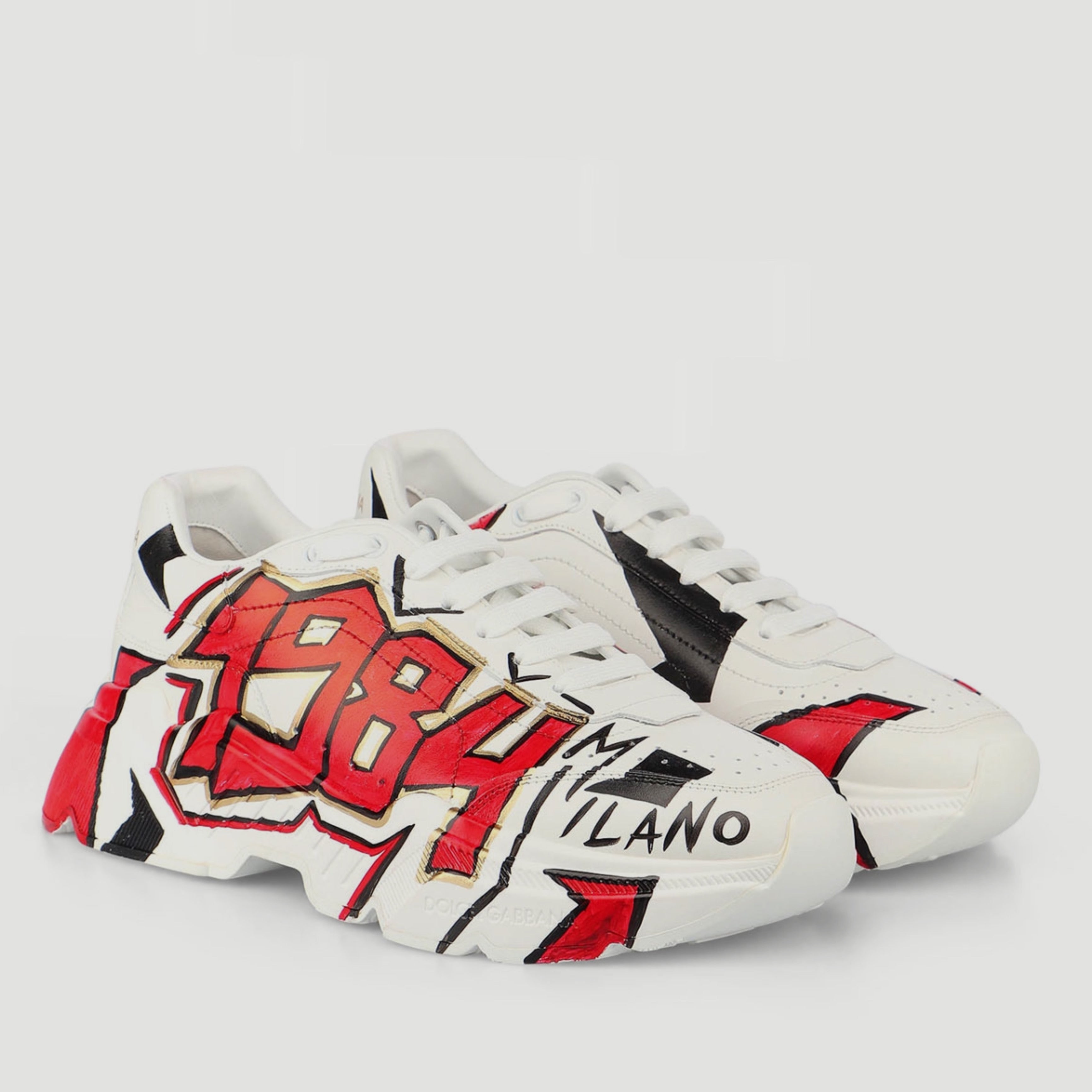 Мъжки луксозни ръчно рисувани бели кецове Dolce & Gabbana Daymaster Hand Painted Sneakers